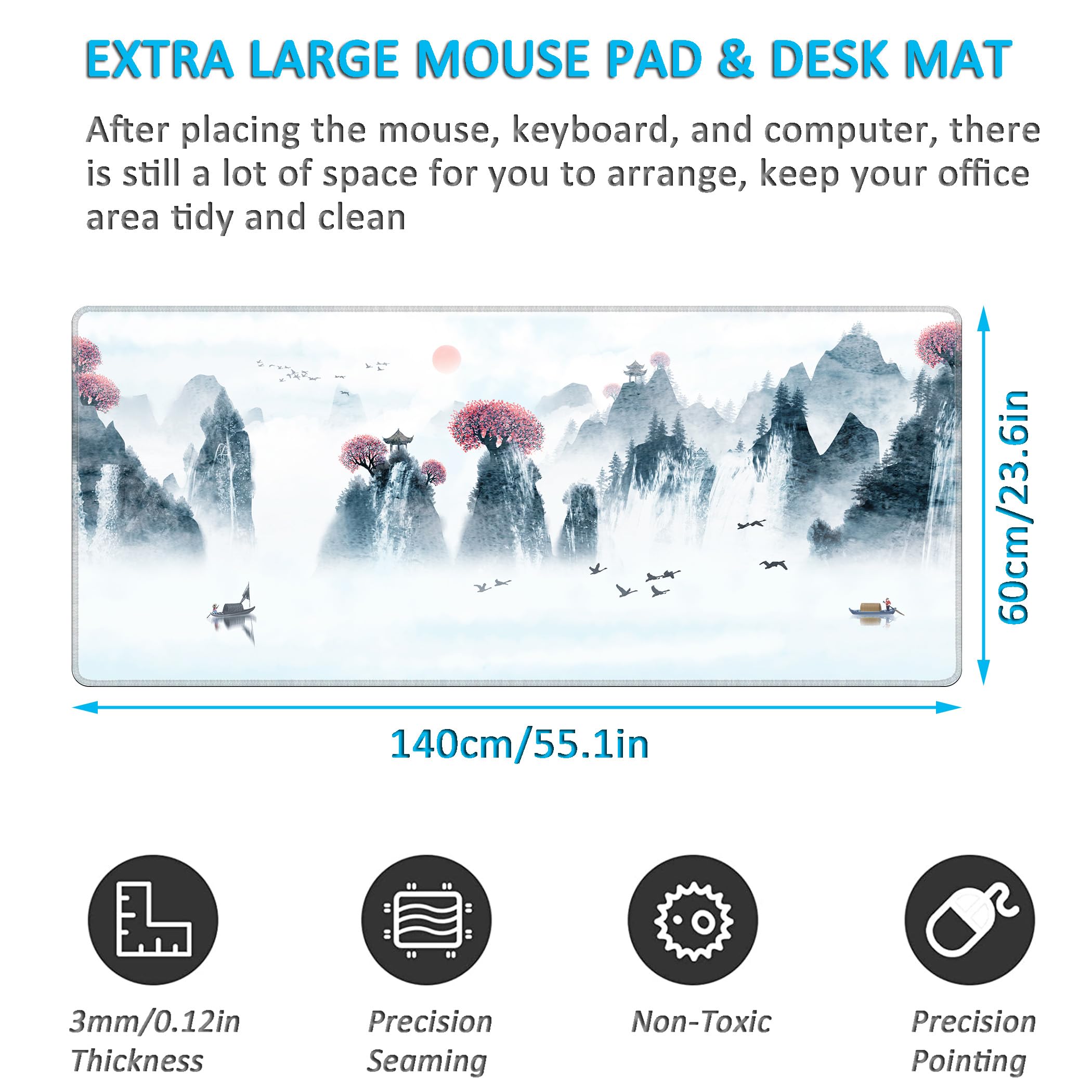 LL-COEUR XXL Tappetino per Mouse da Gaming con Motivo 140x60x0,3cm, Tappetini da Scrivania Antiscivolo Grande Computer Mousepad (1400x600x3mm, Stile 3)