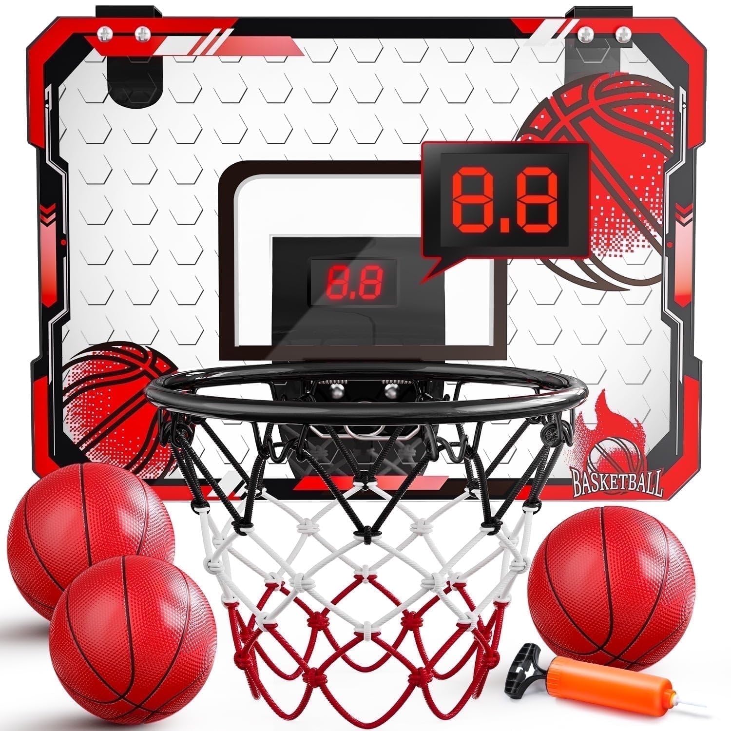 EagleStone Indoor Basketball Hoop, Electronic Scoring Modes, Foldable Dunk Rim Indoor Basketball Game with Silent & Countdown Modes, 3 Balls & Pump, Sports Toy Gift for 4-12 Years Old Boys Girls Kids