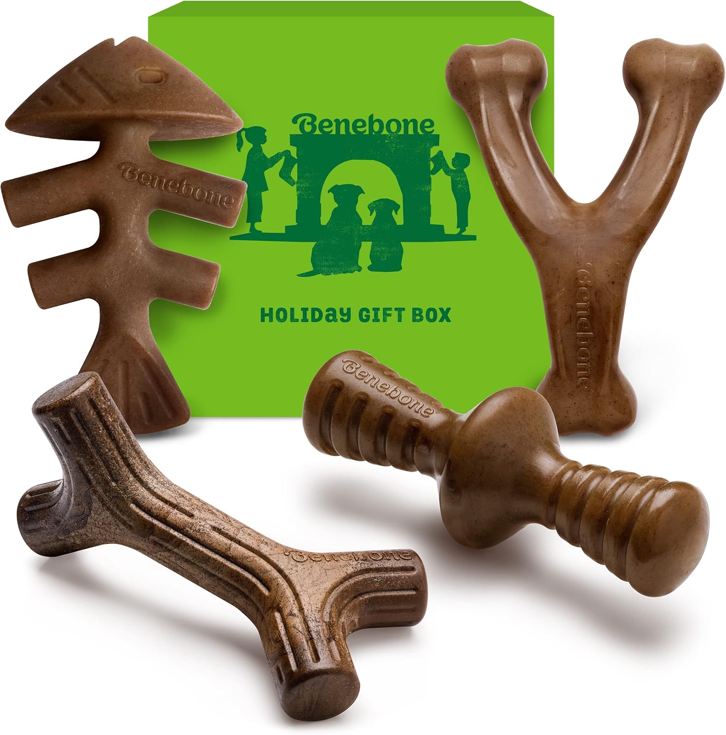 Pet Supplies : Benebone Medium Holiday 4-Pack Dog Chew Toys for Aggressive Chewers, Made in USA, 60lbs and Under : 