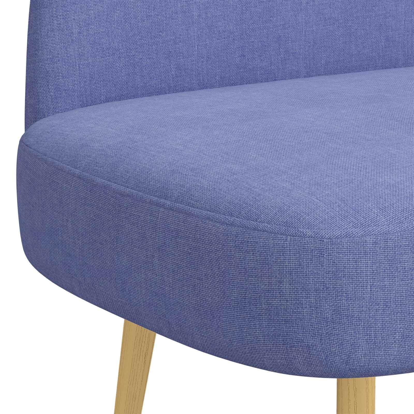 Tapicerowana ławka z oparciem w kolorze dżinsowym niebieskim, 110 x 60 x 76 cm, dwuosobowa ze sklejki, materiału i metalowych nóg do salonu, jadalni, korytarza, nowoczesna ławka do siedzenia