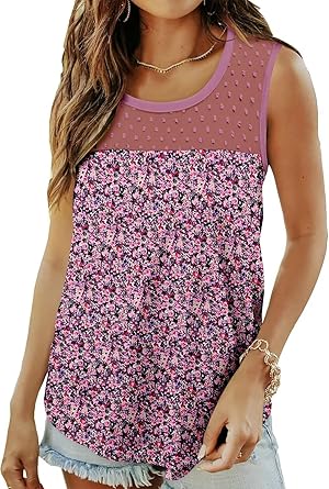 KISSMODA Womens Flora Print Tank Tops Ribbed Summer Shirt Sleeveless Summer Casual Women Blouses(S-3XL)
