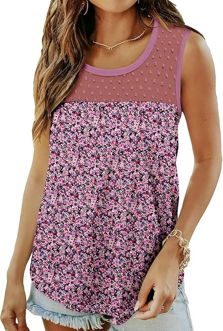 KISSMODA Womens Flora Print Tank Tops Ribbed Summer Shirt Sleeveless Summer Casual Women Blouses(S-3XL)