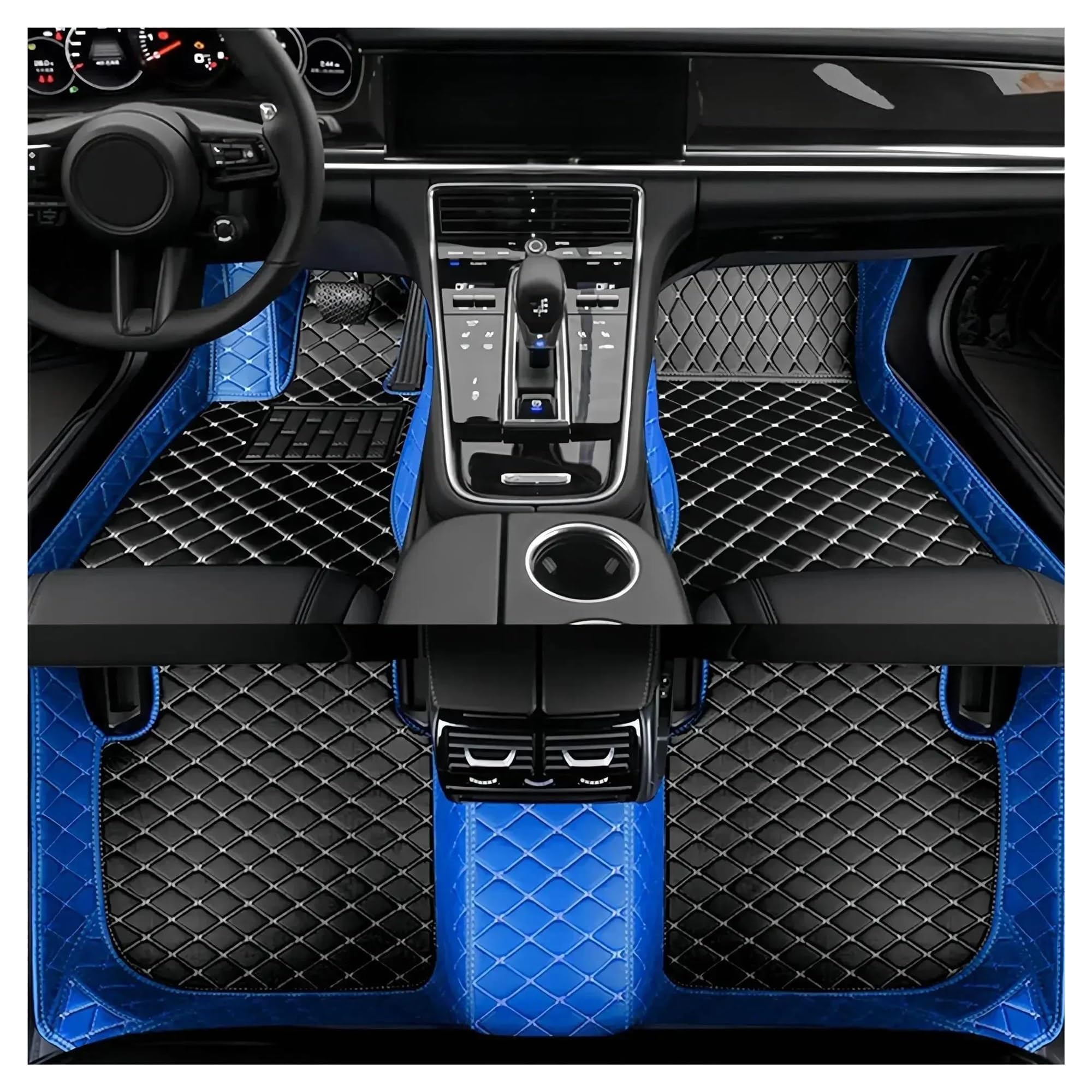 Auto Fussmatten Für CR-V MT 2004 2005 2006 wasserdichte Luxus-Bodenmatten Aus Leder Vollständige Abdeckung Teppichbezug, Zubehör Auto-Fußmatten Fußmatten Automatten(Style 2 Blue Black)