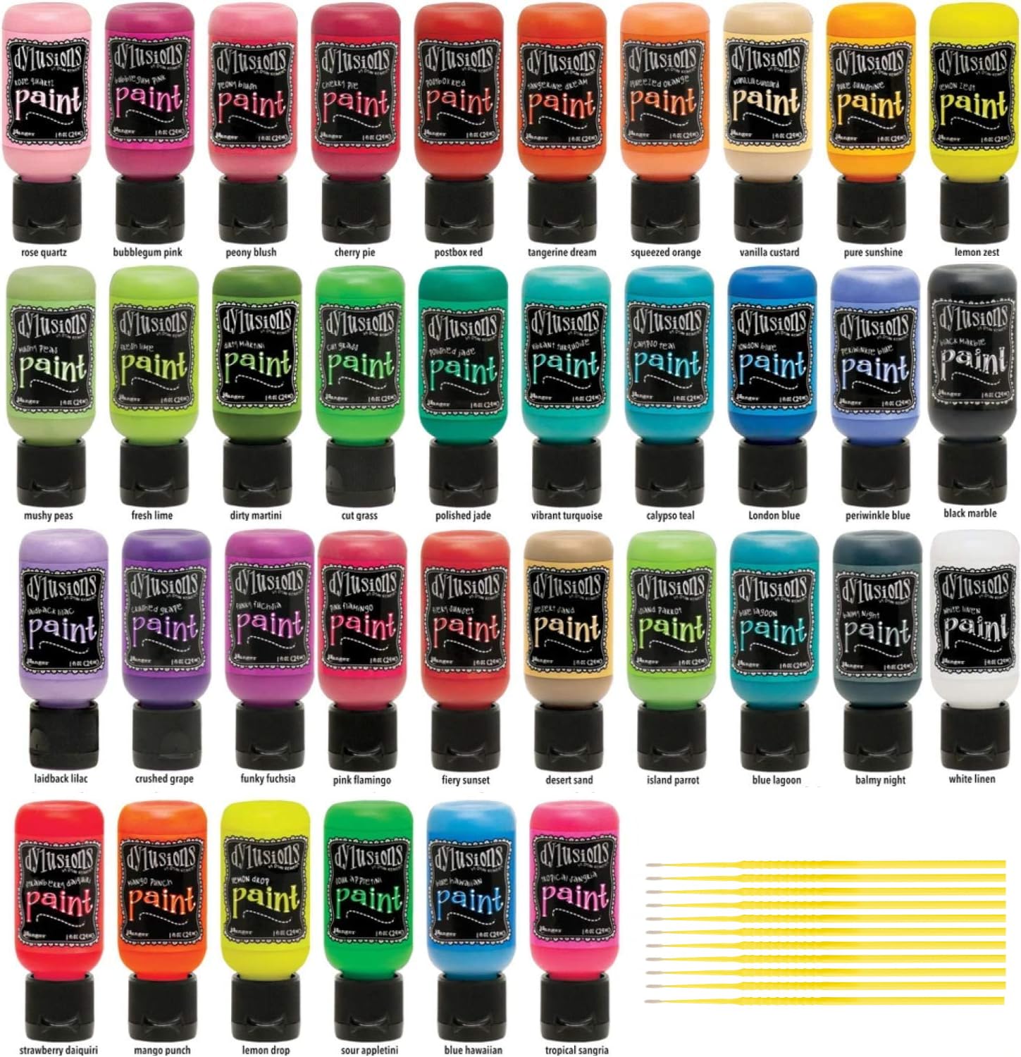 Dylusions Paints Bundle - Flip Cap Art Journal Ready Waterproof Blendable Blending Sticks! (36 Colors)