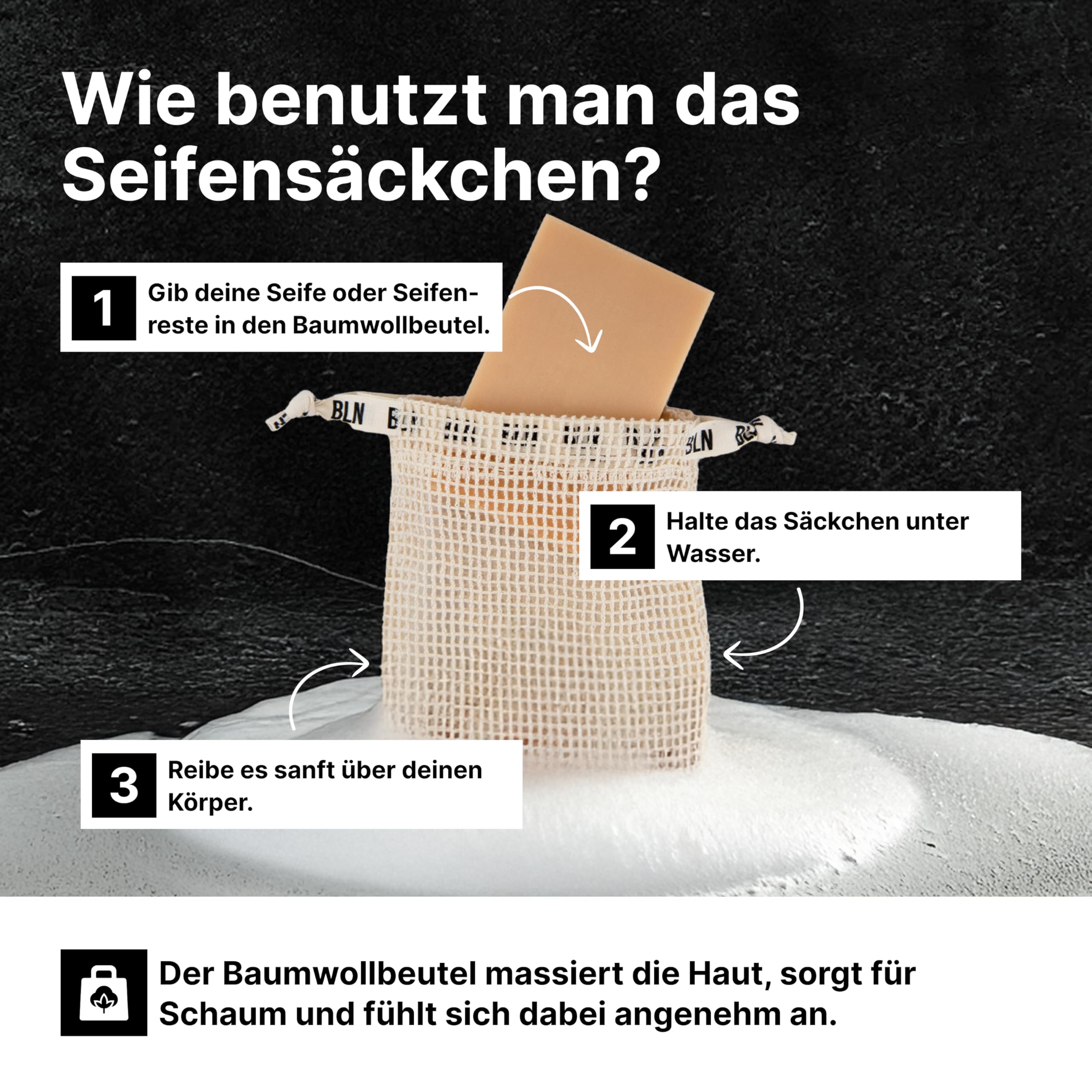 Feste Seifen für Männer (3 x 135 g) + Baumwoll-Seifensäckchen + Seifendose: 3-in-1 natürliche Männerseifen + Aufbewahrung + Seifenbeutel – Vegane Duschseifen Herren für Hand, Körper & Haare, BLN SOAP