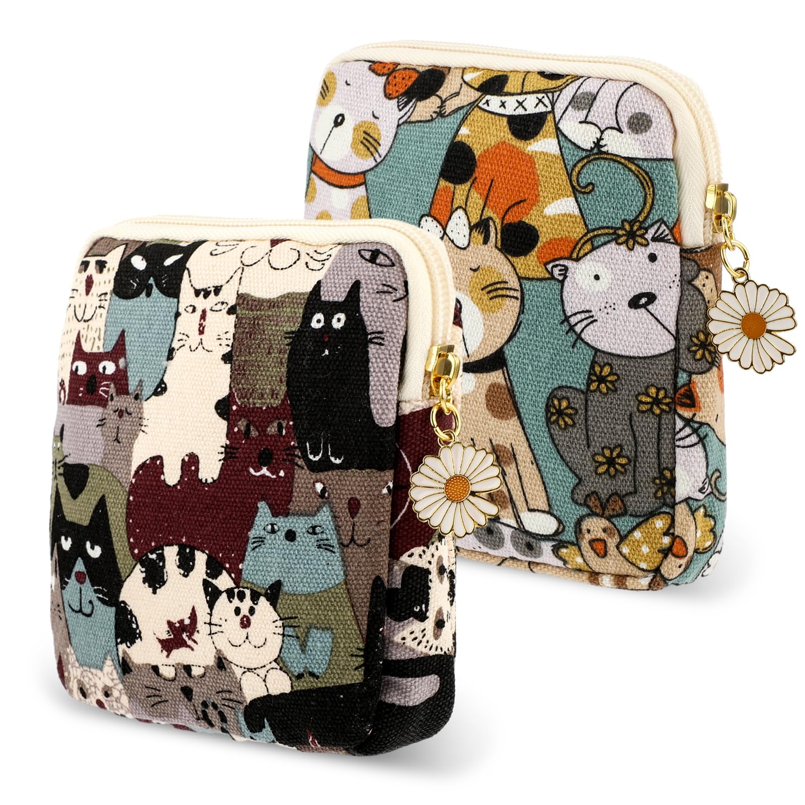 Amabro Sanitary Napkin Storage Bag, 2PCS Period Bags Cute Sanitary Pad Storage Pouch Tampon Pantyliners Menstrual Purse Daisy Zipper for Women Teen