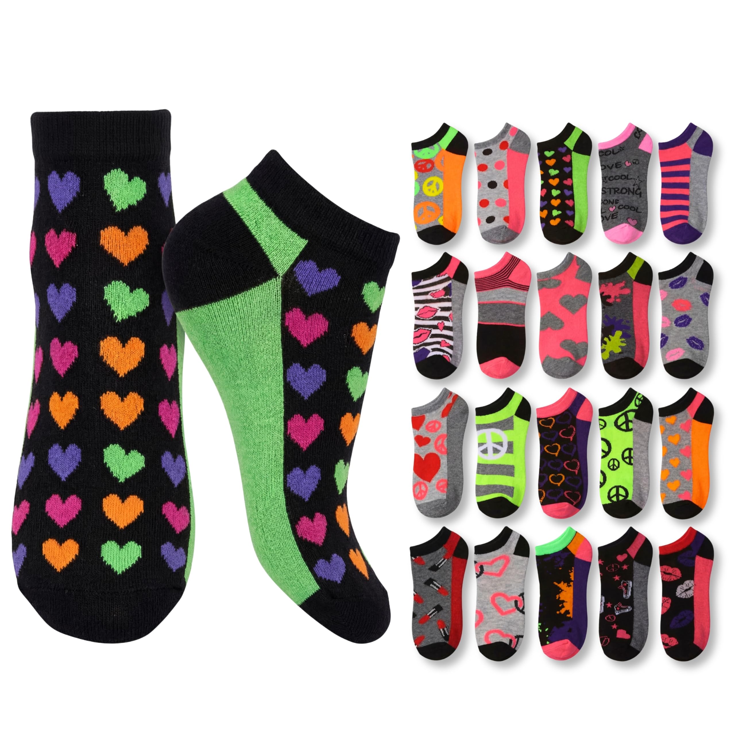 Tipi Toe Women’s 20 Pack Colorful Low Cut Socks – Lightweight, Breathable Design for All-Day Comfort Sizes 9-11/10-13