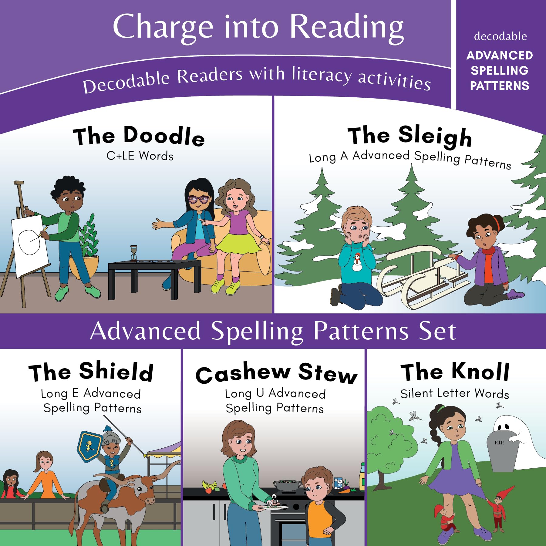 Charge into Reading Decodable Books (Stage 9): 5 Advanced Spelling Pattern Decodable Readers to Help First and Second Grade Advancing Readers Learn to Read
