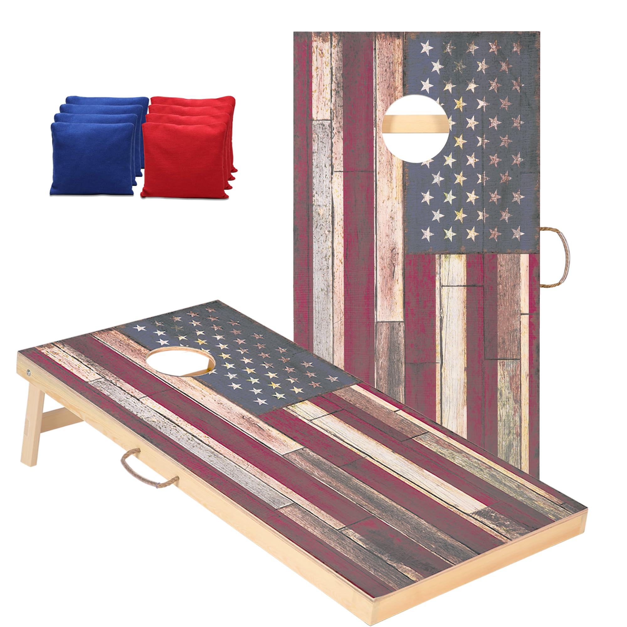 4x2 ft Solid Wood Cornhole Set with 8 Bean Bags, Regulation Size Cornhole Board Set for Adults, Cornhole Game Set for Tailgate Backyard Toss Games Indoor&amp;Outdoor Activities