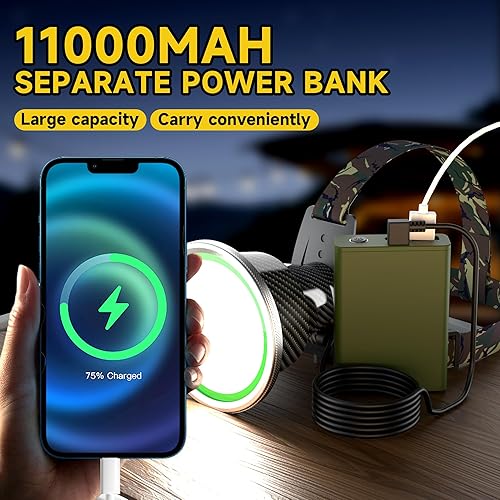 Miniatura 6 de Coon - Luces de caza de alta potencia LED faro súper brillante de alto lúmenes 11000 mAh recargable faro impermeable foco de cabeza antorcha para