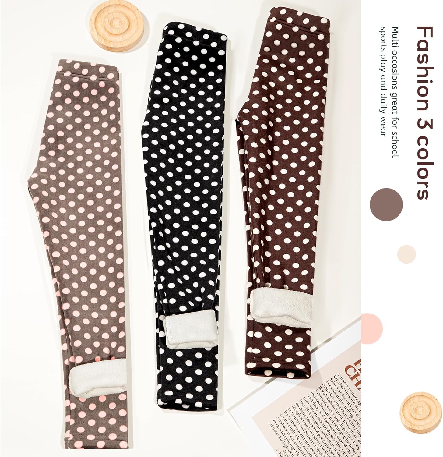 Girls Printing Fleece Lined Leggings Kids Warm Winter Pants Girls Stretch Thick Tights - Image 3