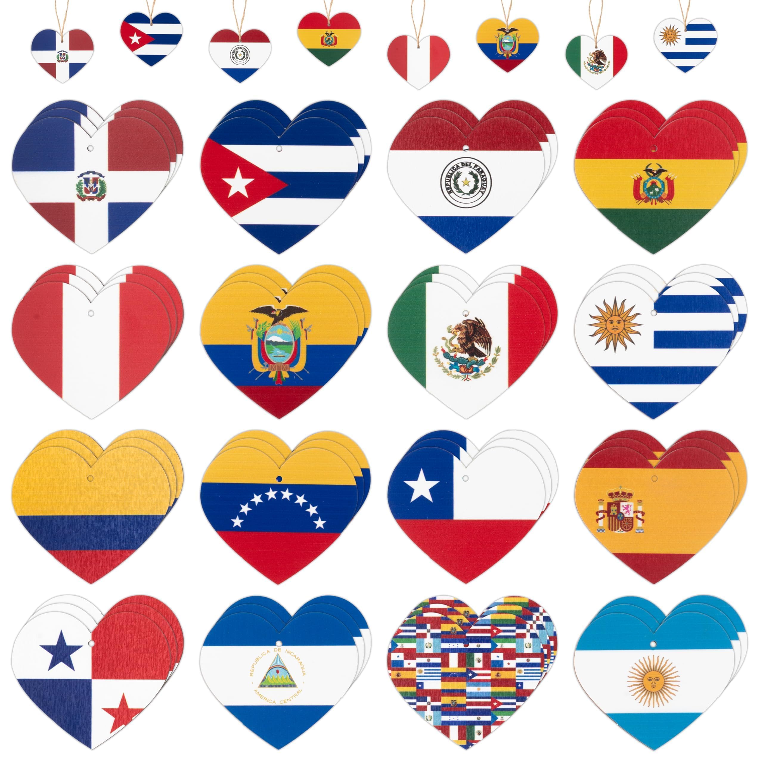 DSjuedui Hispanic Heritage Month Wooden Ornaments – 48Pcs Pre-Drilled Holes Latino American Wooden Heart Shape Hanging Decorations for Hispanic Heritage Festival Party Birthday Classroom Home Events