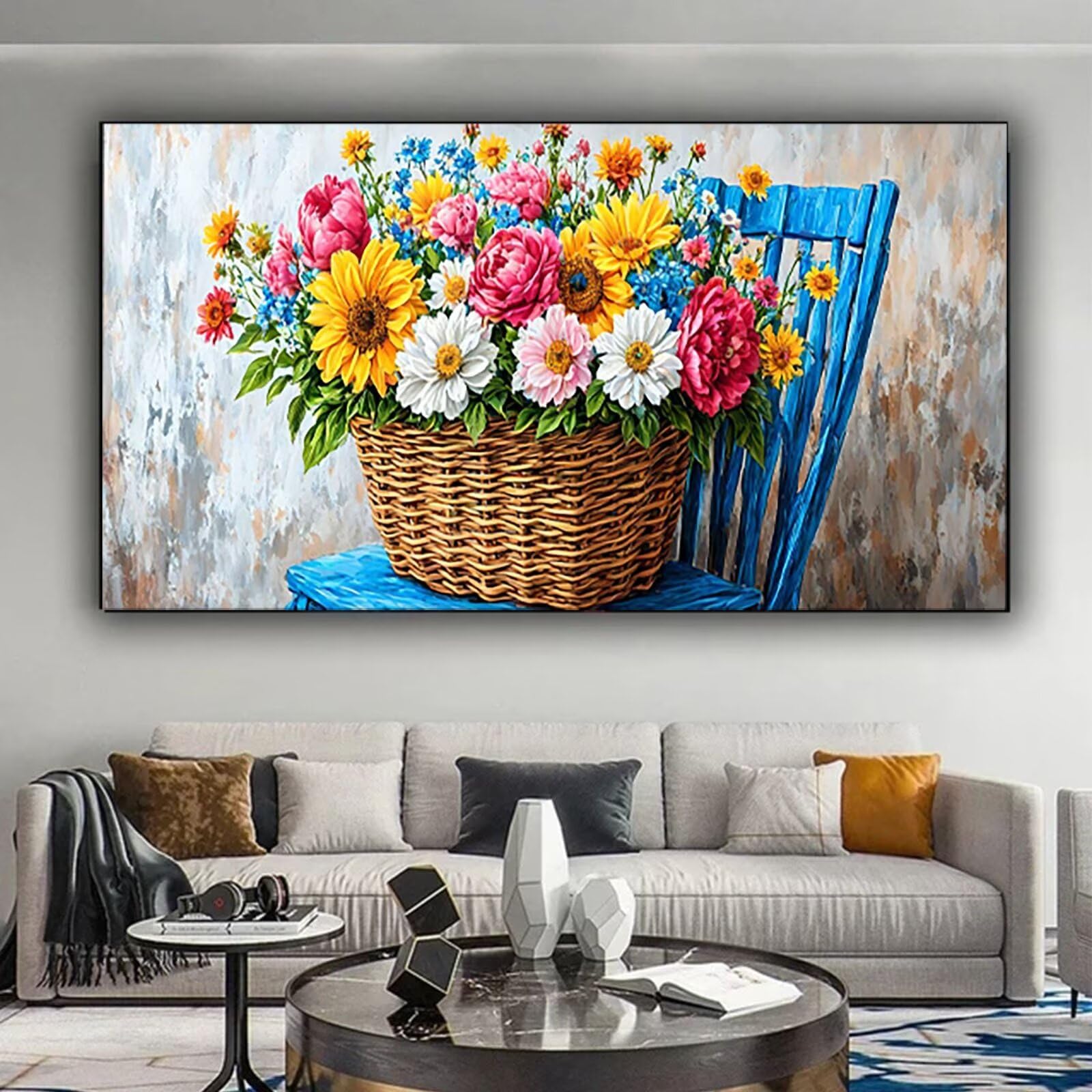 Malen nach Zahlen Kinder Blume, Malen Nach Zahlen Erwachsene Geschenke Home Wand Dekor Bastelset, Malen nach Zahlen Gänseblümchen | Malen nach Zahlen Ohne Rahmen (60x120cm) Bastelset Erwachsene 9-Q
