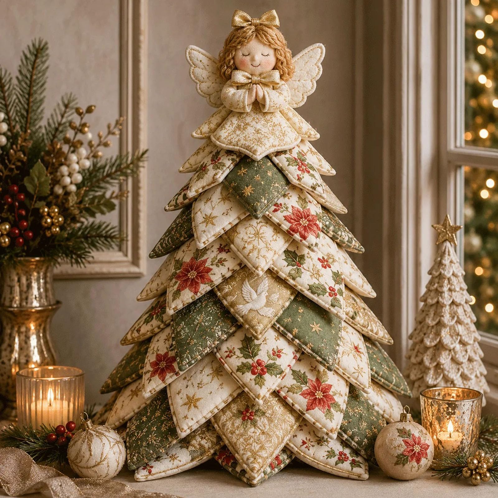 DIY Quilted Christmas Tree Kit, Handmade Fabric Holiday Tree Decor (M1)