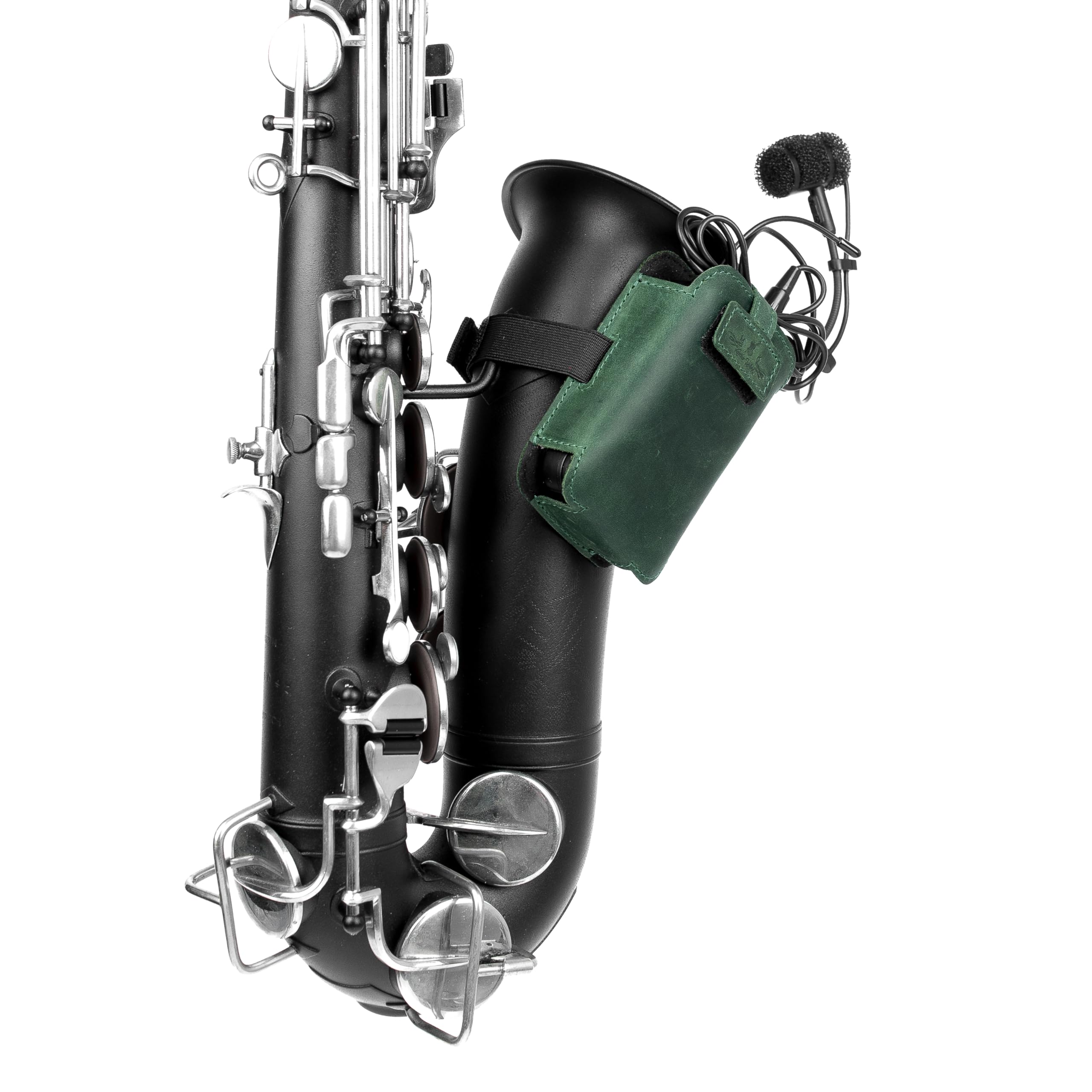 Sassofono microfono trasmettitore porta microfono in vera pelle cinghie elastiche regolabili per vestibilità sicura ideale per jazz, studio, concerti dal vivo (verde)