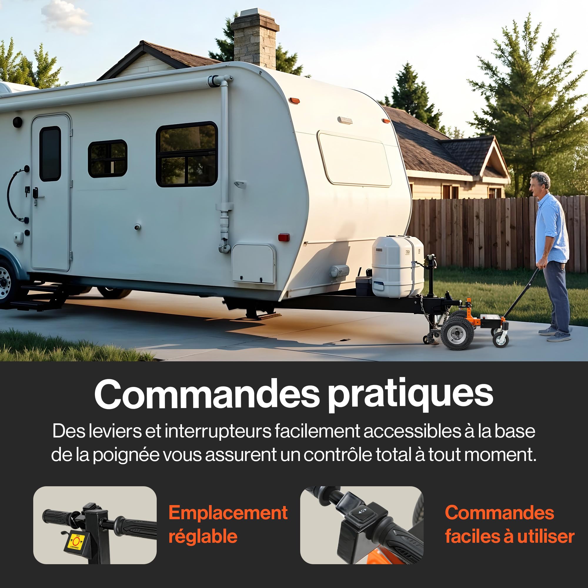 SuperHandy Chariot de remorque électrique, 3 400 kg, Moteur 800 W | Charge sur flèche max. 560 kg; batterie 7 Ah et boule d’attelage 50 mm pour déplacer remorques et caravanes