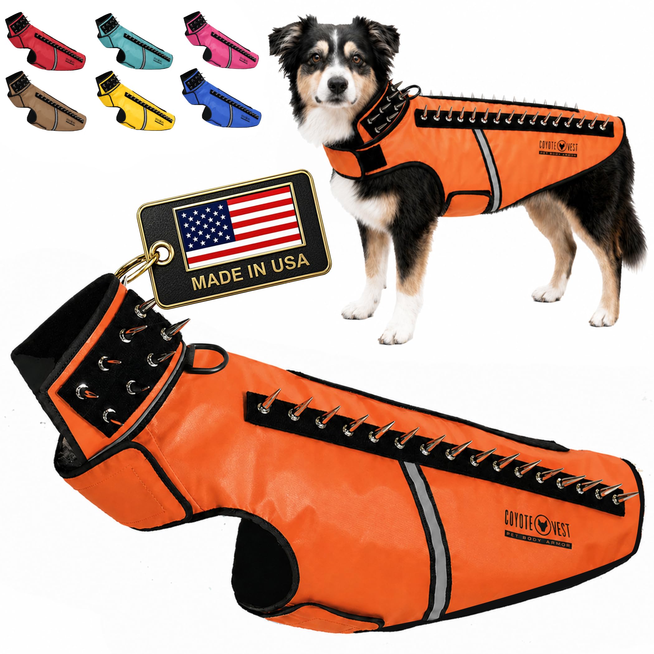 CoyoteVest SpikeVest Dog Harness for Small Dogs, Reflective Dog Vest with Spikes to Shield Your Pet from Coyotes, Raptors and Animal Attacks, Anti Hawk Vest, Made in USA (L-Fluorescent Orange) โ image 1