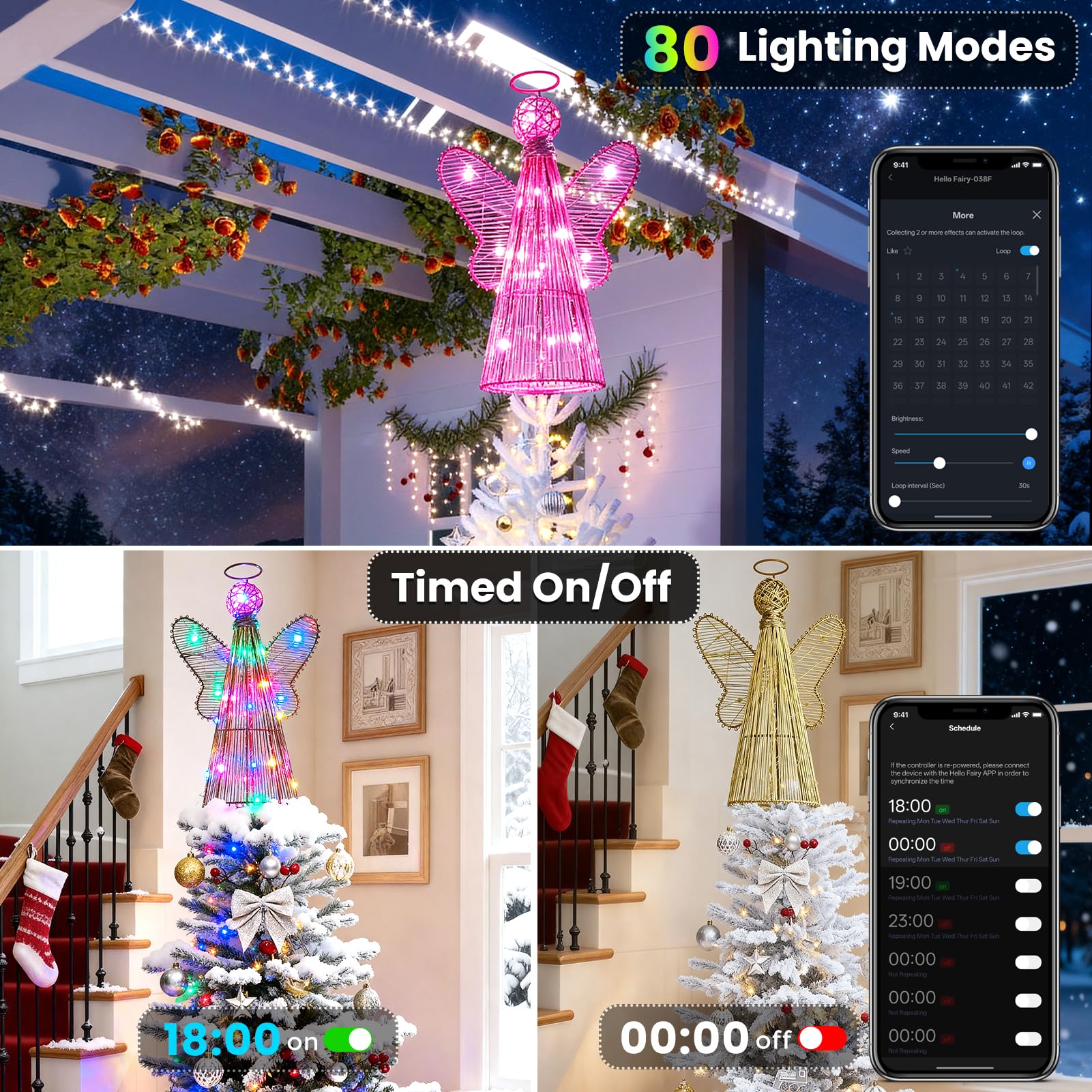 LED Engel Baumspitze mit goldenem Drahtrahmen Design, Farbwechselnde Lichter, ideal für Weihnachtsbaumschmuck