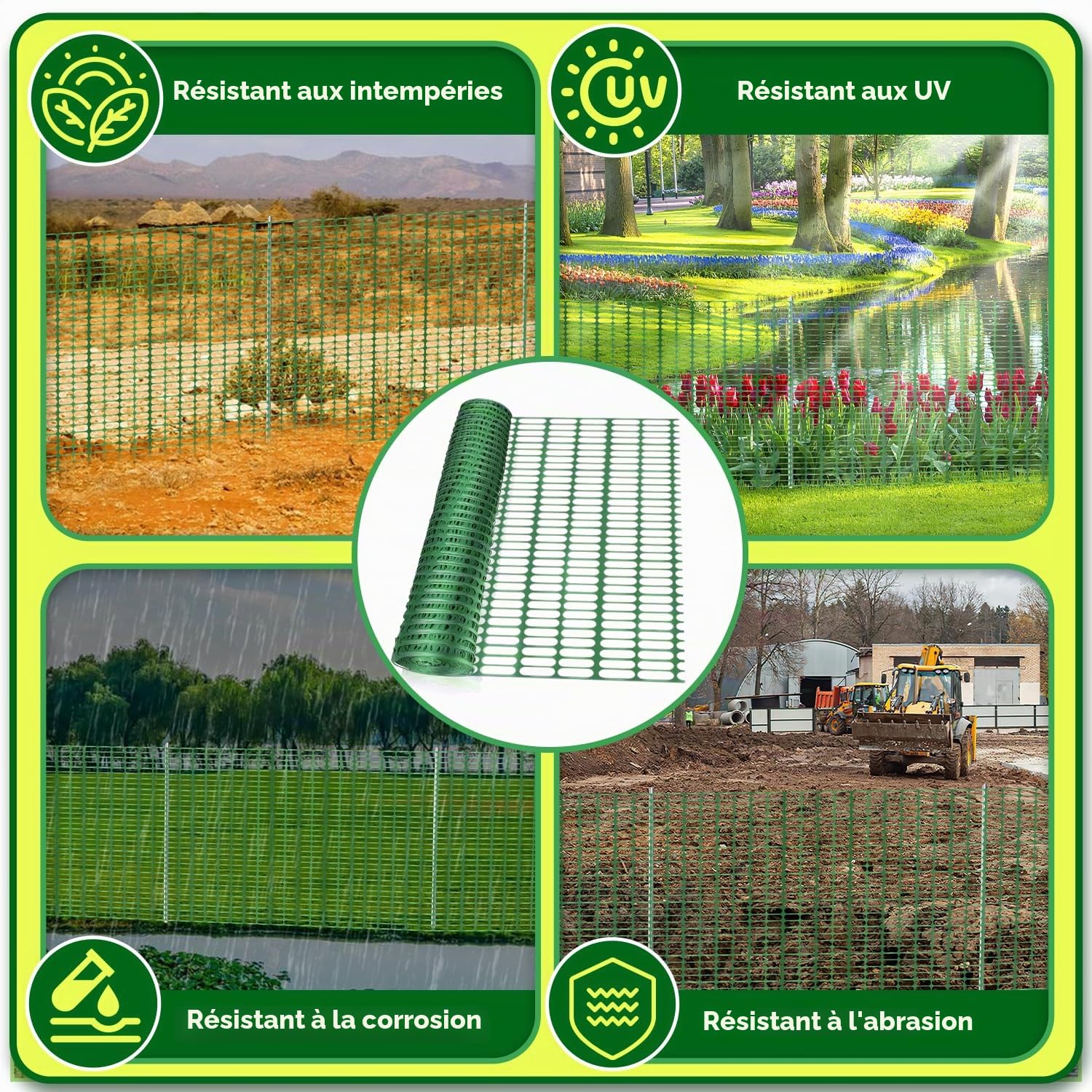 Clôture de délimitation mobile en plastique - 50 m de long et 1 m de haut - Sans électricité - Flexible - Filet mobile pour le jardin - Vert