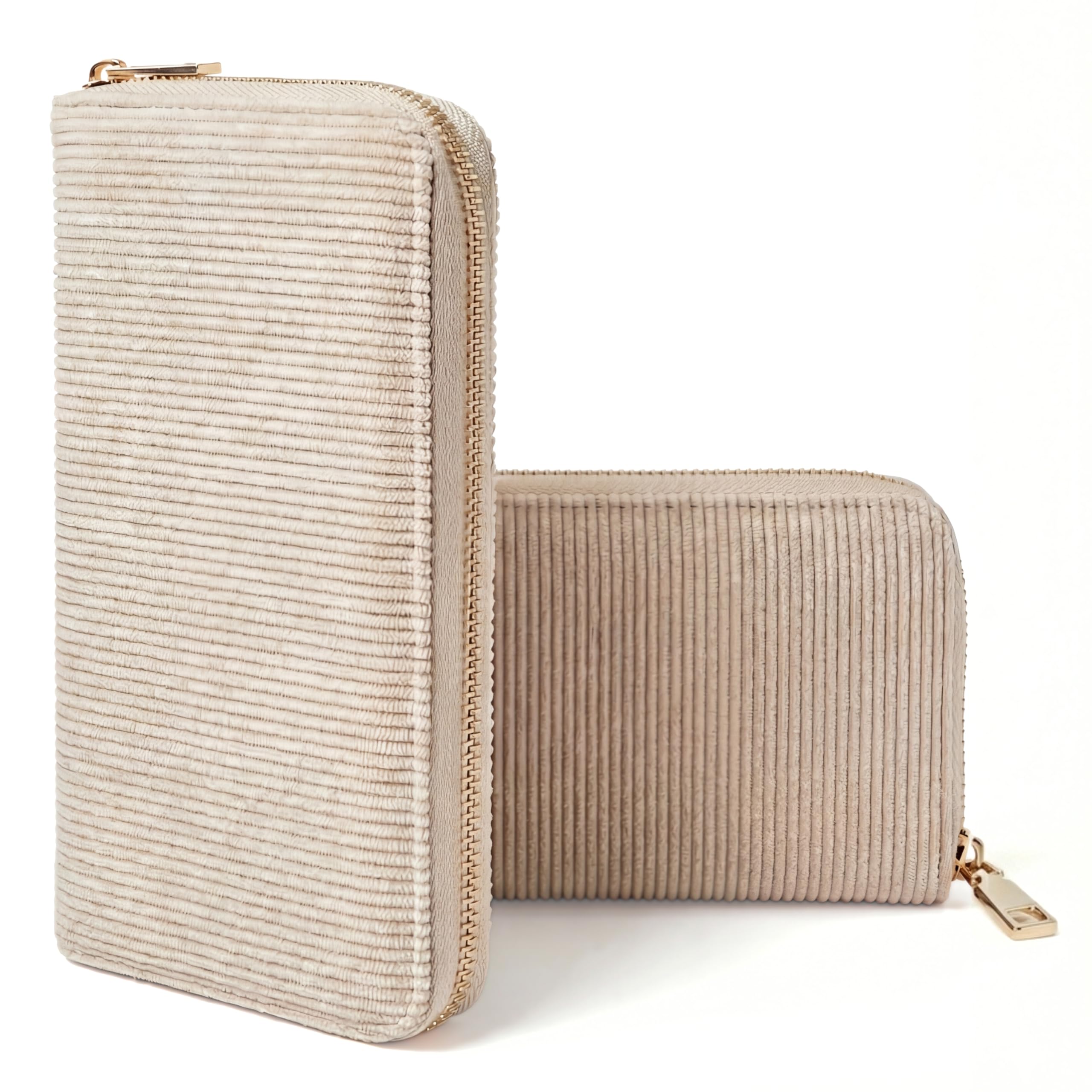MillyMilk Fondo Large Damen Cord Geldbeutel Portemonnaie Vegan viel Platz Karten Münzen Scheine Reißverschluss Organizer BEIGE