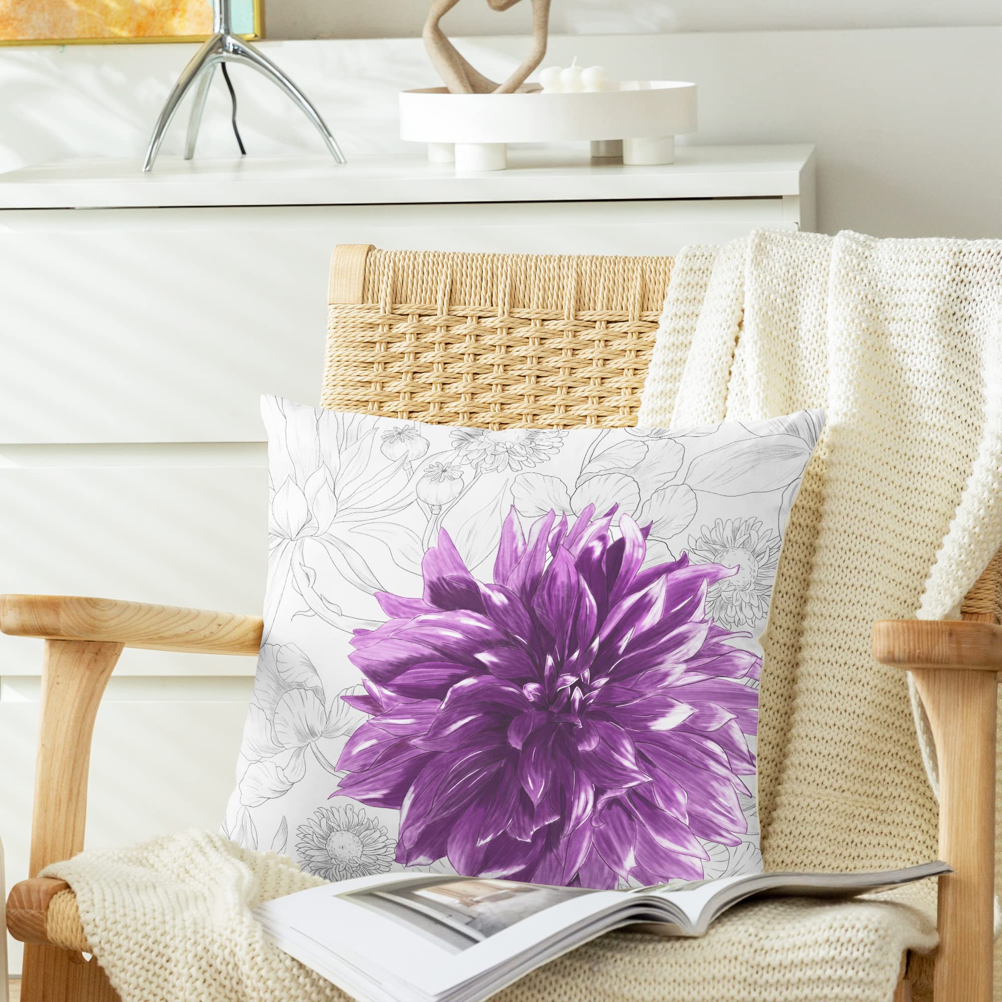 CaliTime Kissenbezüge Pack Mit 2 Stück – Fleece, Aquarell-Design, 45x45 Cm, Versteckter Reißverschluss – Lila