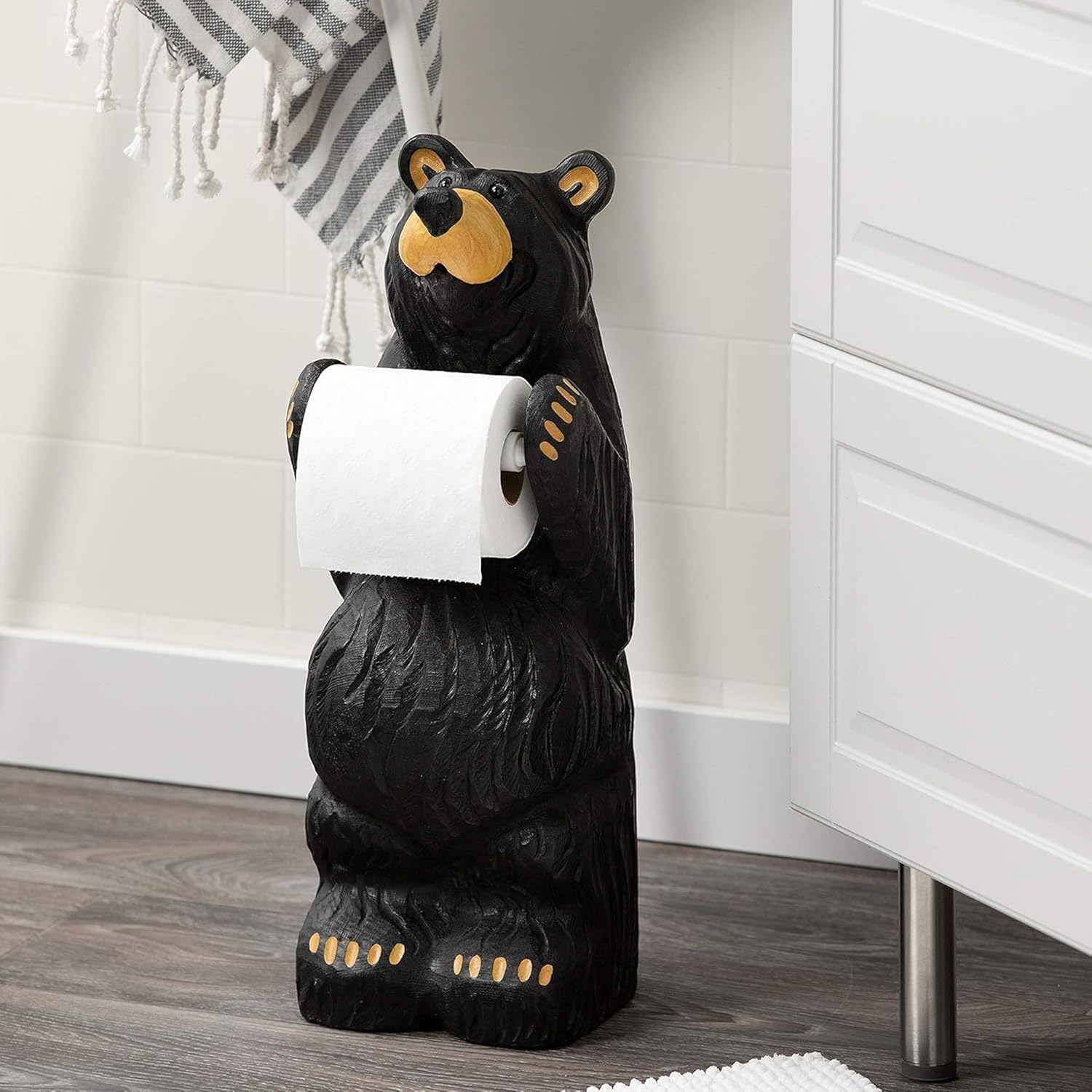 DEMDACO Bearfoots by Jeff Fleming Little Johnny Bear Midnight Black 21 x 5 Resin Stone Toiler Paper Holder