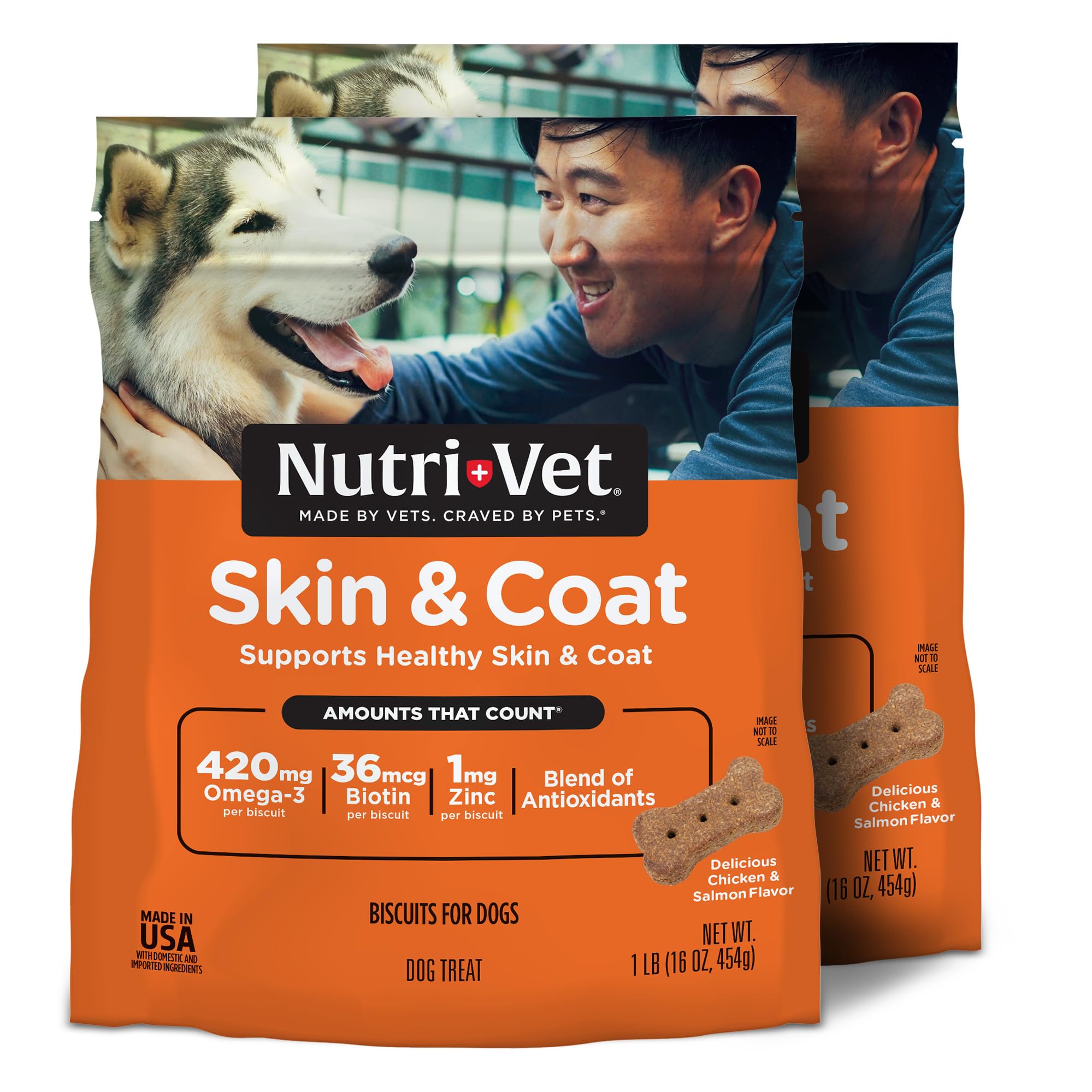Nutri-Vet Skin & Coat Biscuits, Skin and Coat Supplement, Dog Treat, Dog Supplements, Omega 3 Fish Oil, Small Sized Biscuit, Made with Omega 3 and