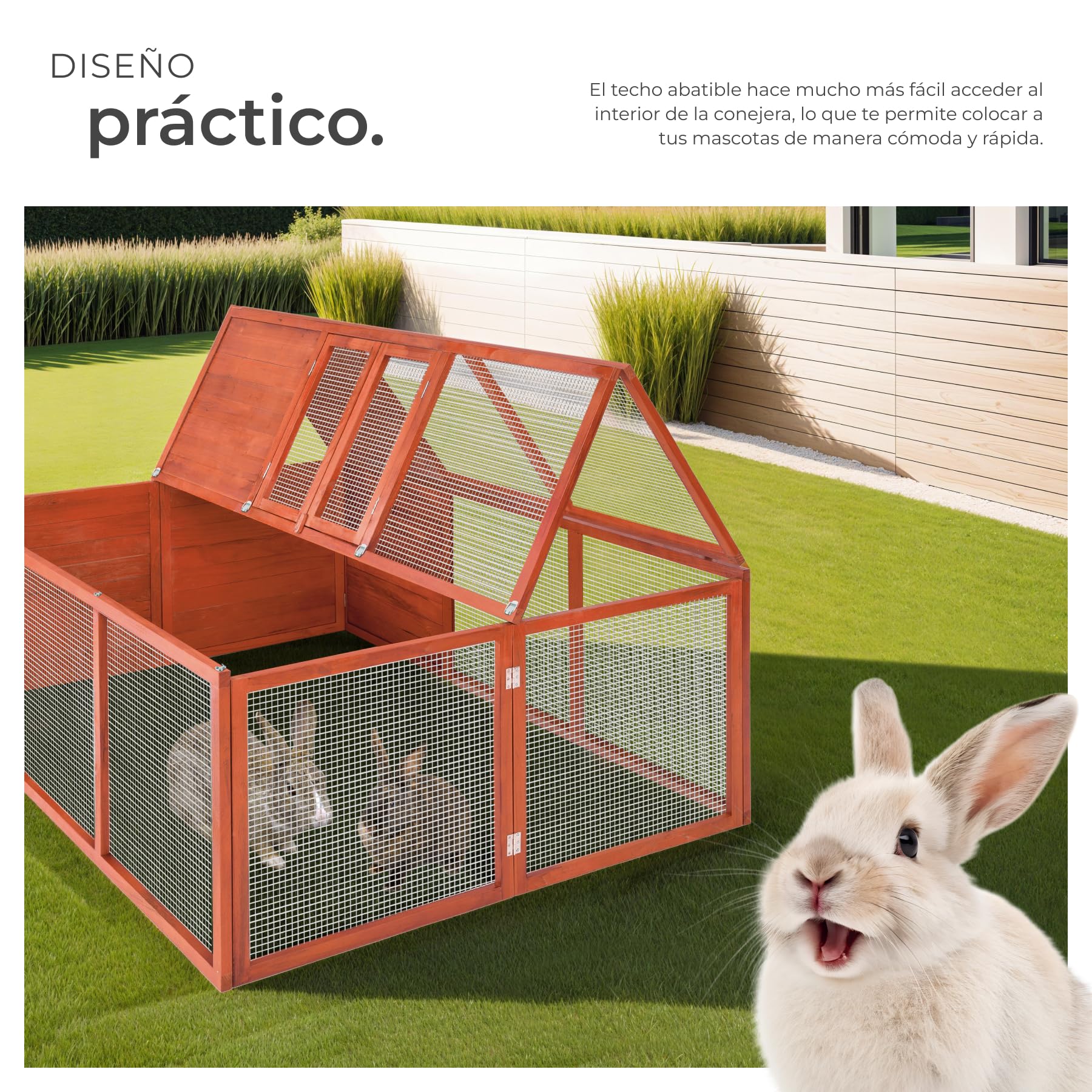 tectake® Conejera Exterior de Madera con Dos Puertas y Rejilla Metálica, Ideal como Jaula Conejo Exterior, Casita Conejo o Jaula Cobaya - 159 x 109 x 55 cm Marrón