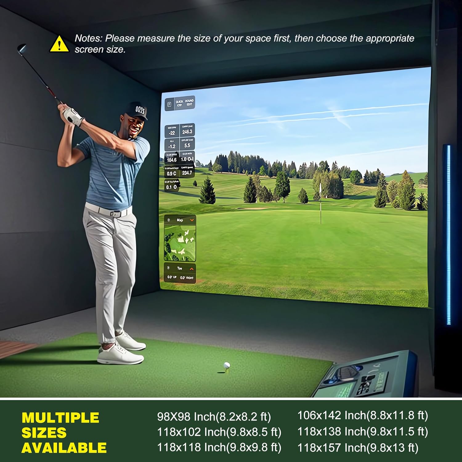 Golf Simulator Impact Screen, 3D Air Mesh Impact Screen for Golf Training Indoor/Outdoor, HD Projector Screen for Home Hitting Practice with Grommet Holes & Bungee Cords