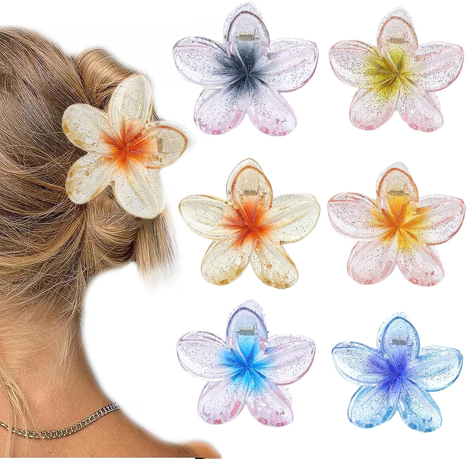 Pince clip barette cheveux branche 4 orchidee orchidees fleurs blanches