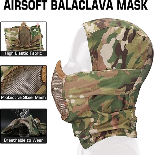 Miniatura 6 de Guayma Airsoft Fast Helmet with Cover Half Mesh Mask Headgear PJ Type Tactical Multifunctional Protective NVG Mount for Paintball Multicam Military