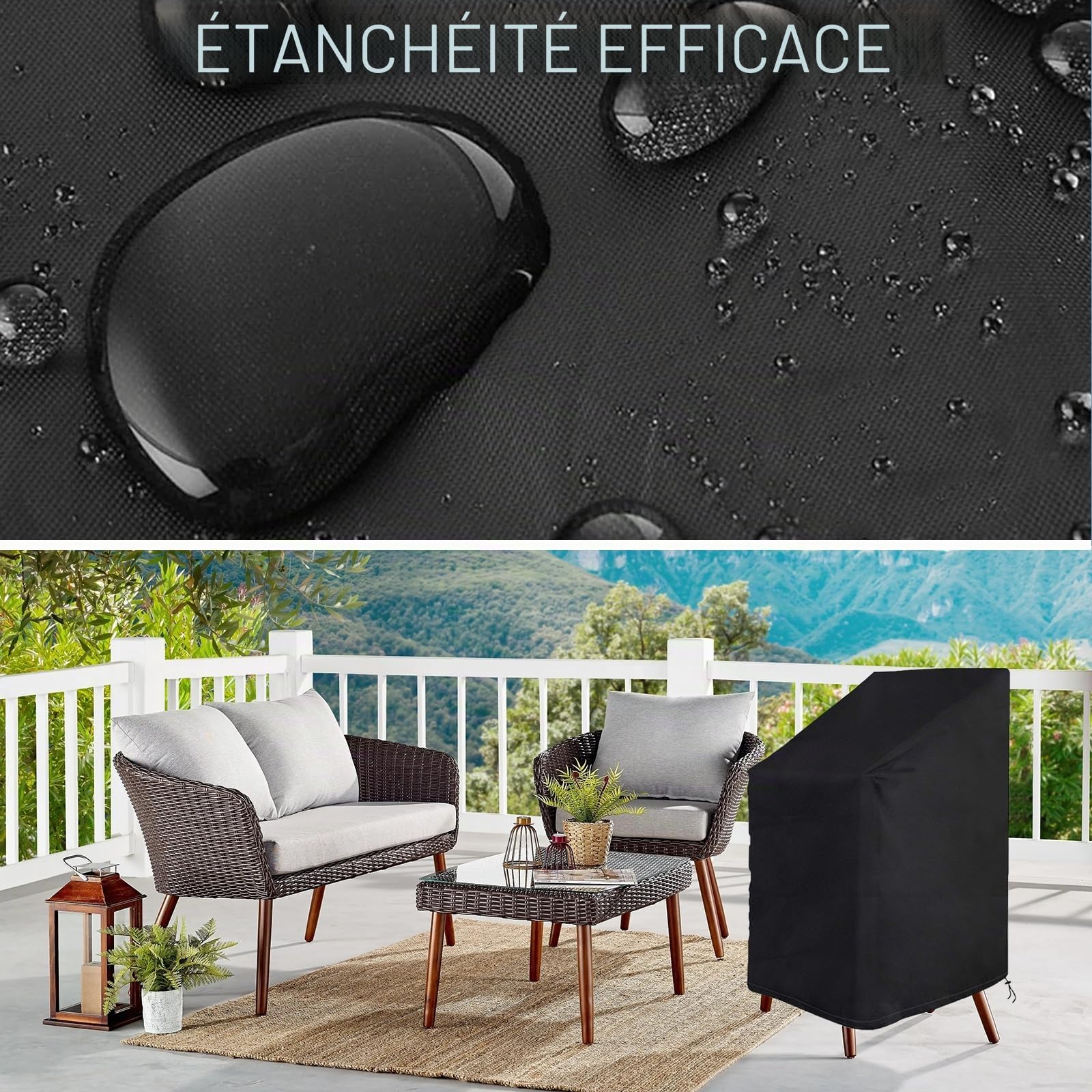 Housse Chaise Extérieur Imperméable 420D Oxford – Housse Fauteuil Jardin Anti-UV Coupe-Vent avec Cordon de Serrage, Housses Protection Chaise Jardin Résistante Toutes Saisons pour Chaises Empilables