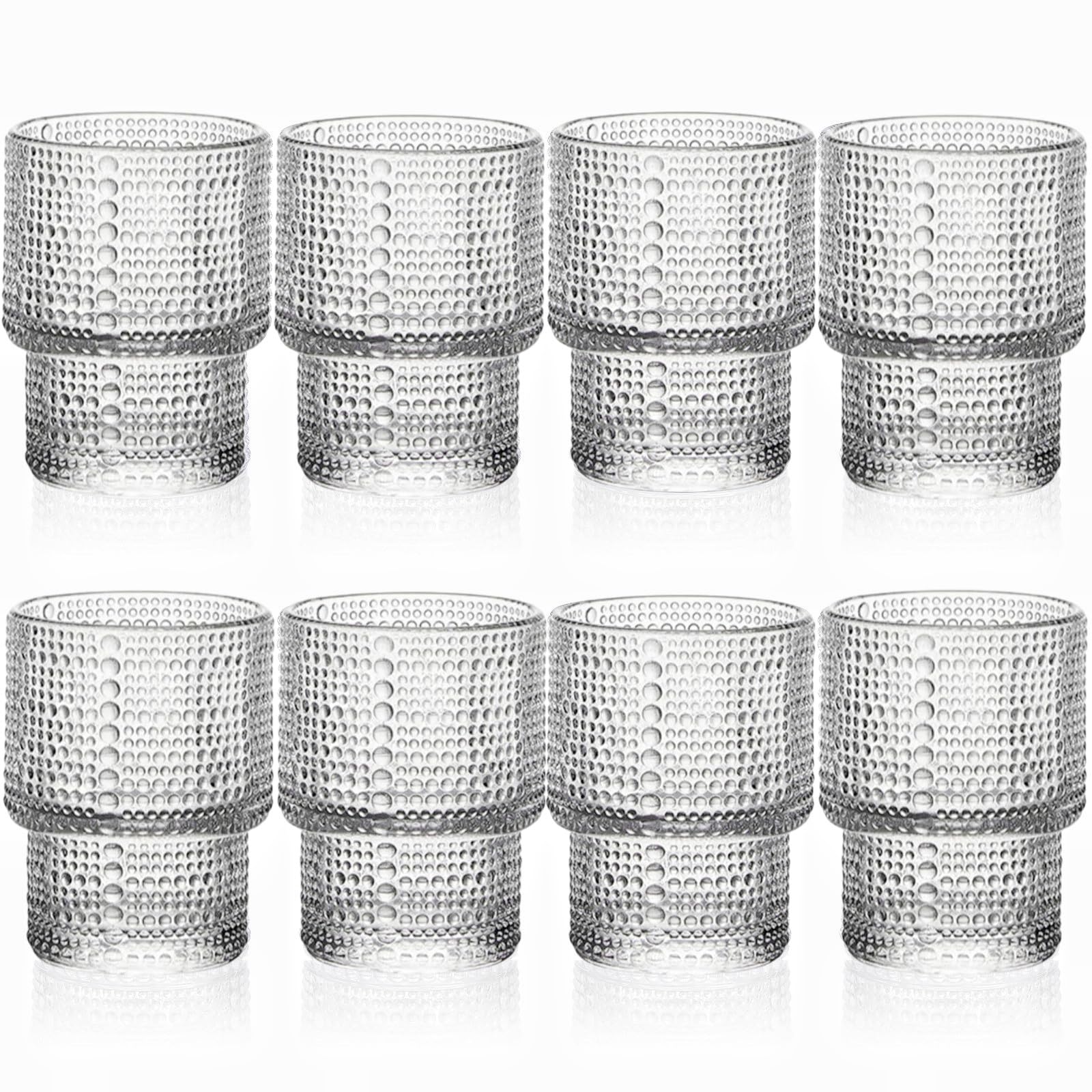 ZOOFOX Set of 8 Juice Glasses, 7 oz Heavy Base Hobnail Glassware for Drinking Orange Juice, Stackble Vintage Drinking Glasses for Beer, Cocktail, Soda, Beverage, Whiskey, Iced Coffee