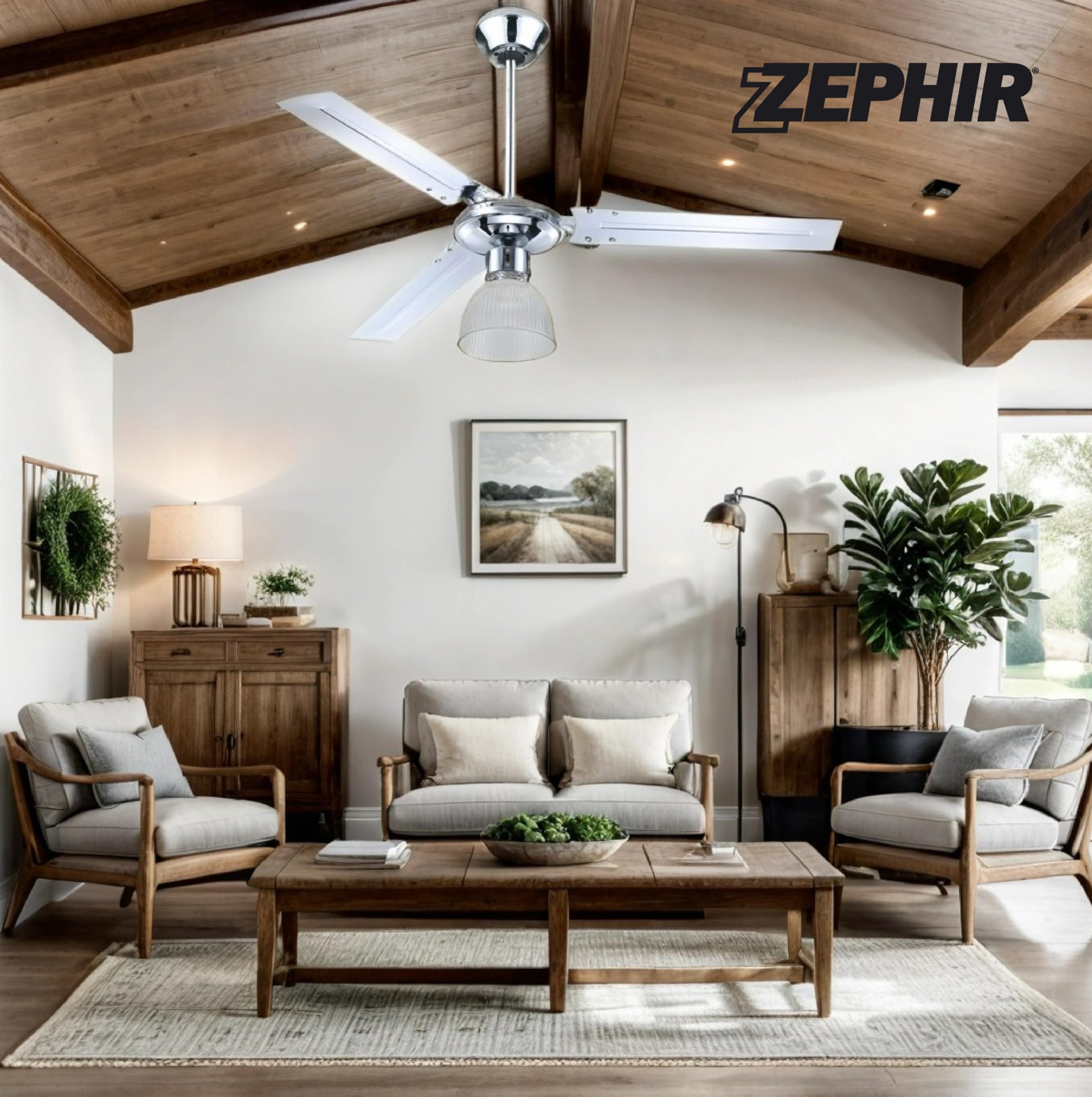Zephir ZFS3121X Ventilatore da Soffitto in Metallo con Lampada, Argento