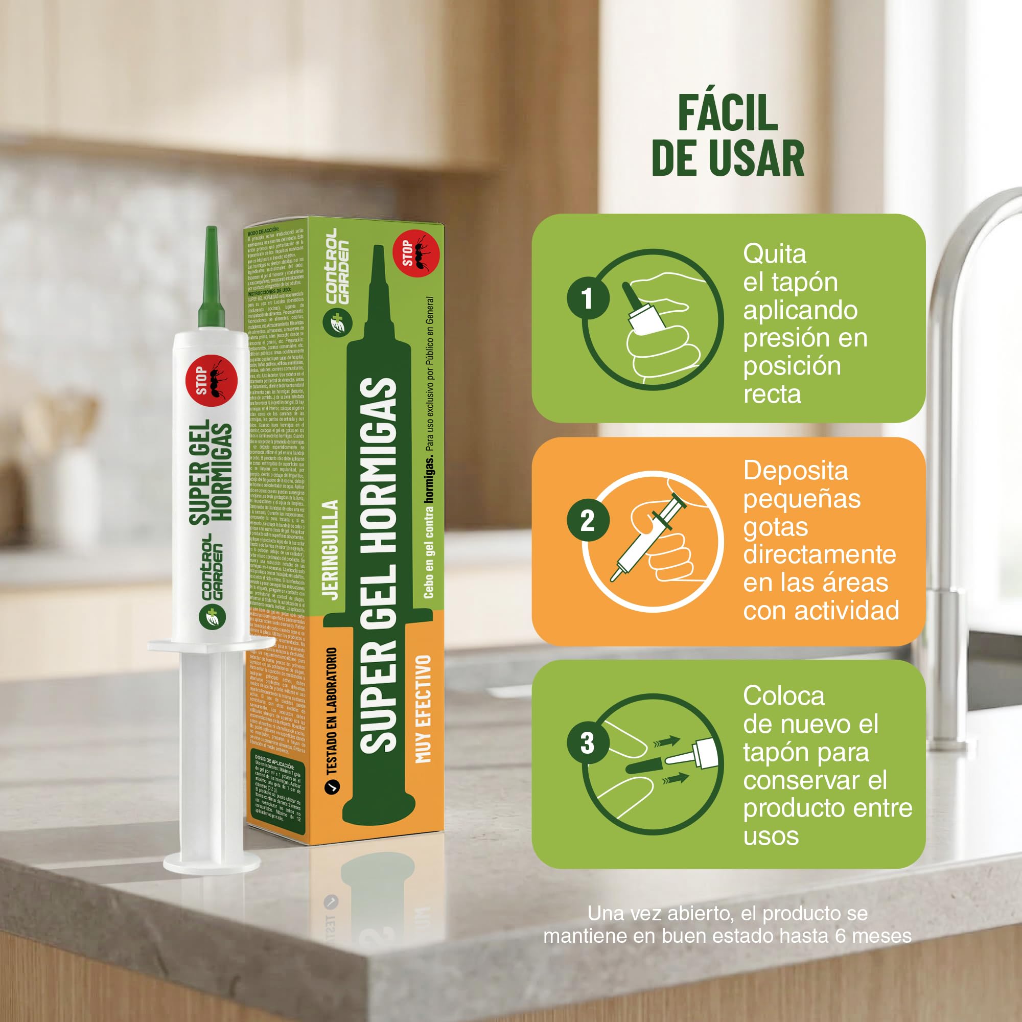 CONTROL GARDEN x3 Gel Antihormigas Jeringa 10gr | Cebo Insecticida Jeringuilla Elimina Hormigas Interior y Exterior | Eliminación Total Hormiguero | Mata Hormiga Reina y Nido | Formula Eficaz y Seguro