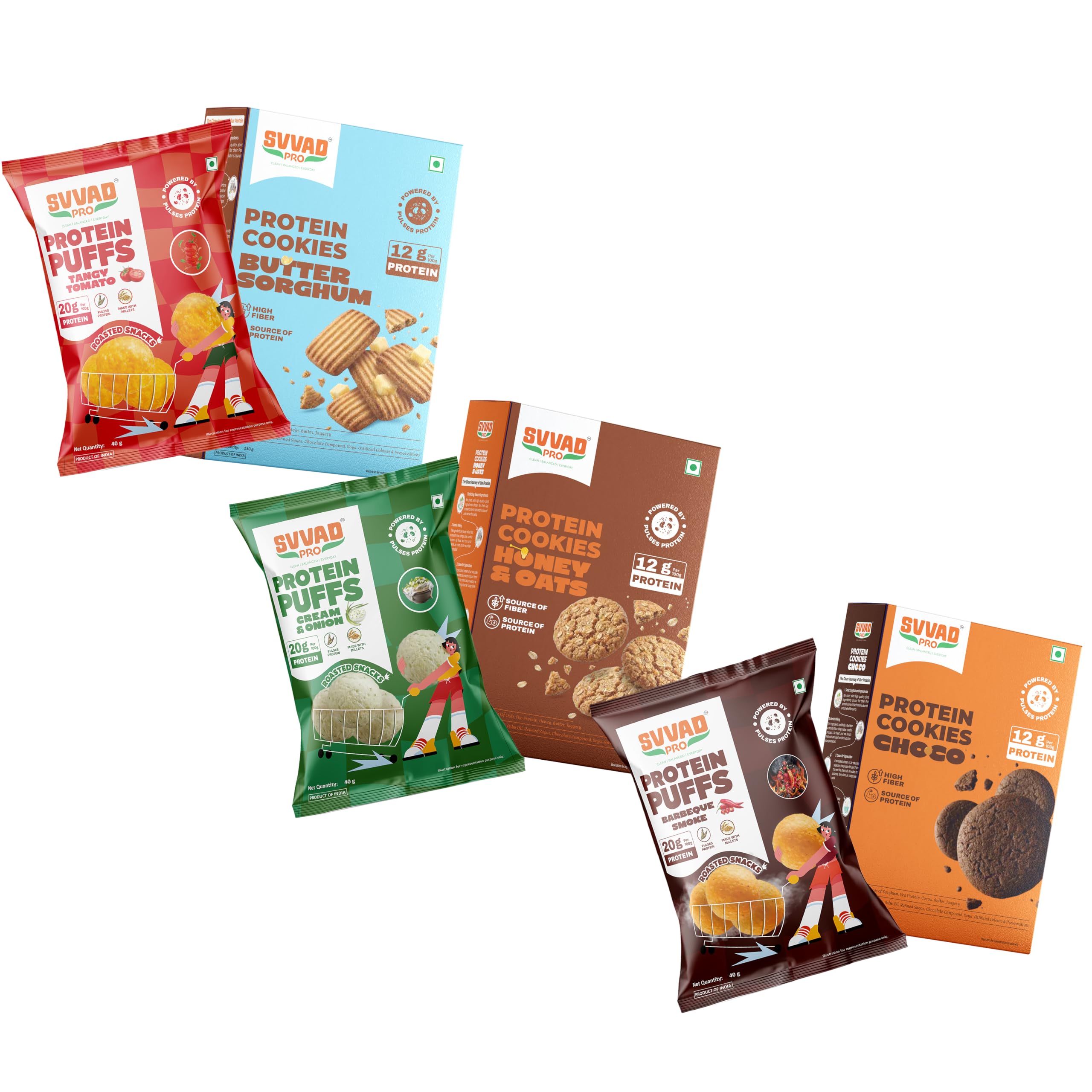 SVVAD PRO Protein Puffs and Cookies Combo, Tangy Tomato, Cream & Onion, Barbeque Smoke, Butter Sorghum, Honey & Oats, Choco-image-36
