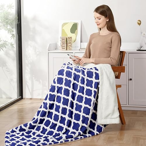 Miniatura 5 de CAROMIO Manta térmica tamaño individual, manta eléctrica Sherpa con 6 niveles de calefacción y 20 modelos de tiempo, mantas de calor suaves y