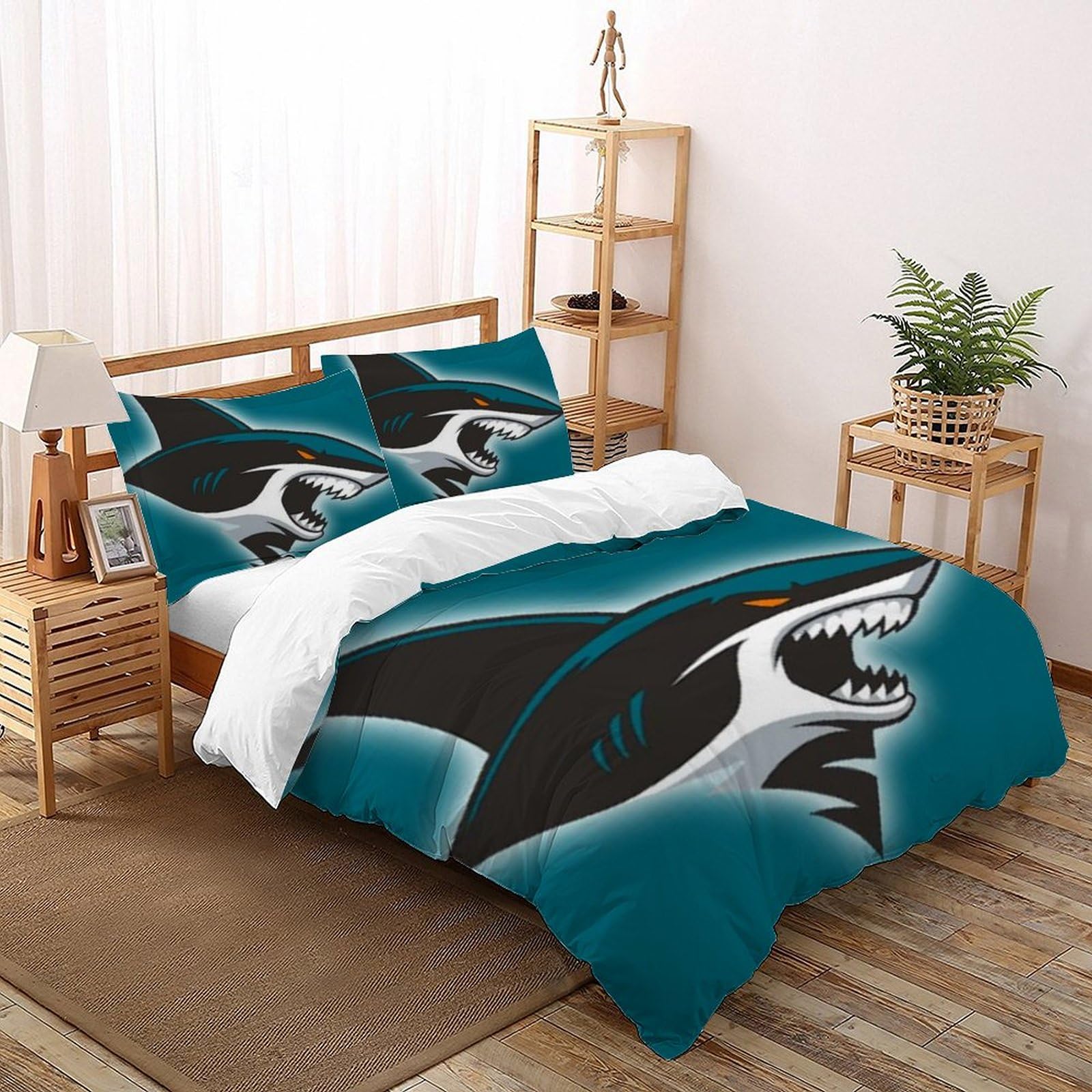 Housse de couette requin imprimé 3D animaux marins 220x240cm literie microfine King