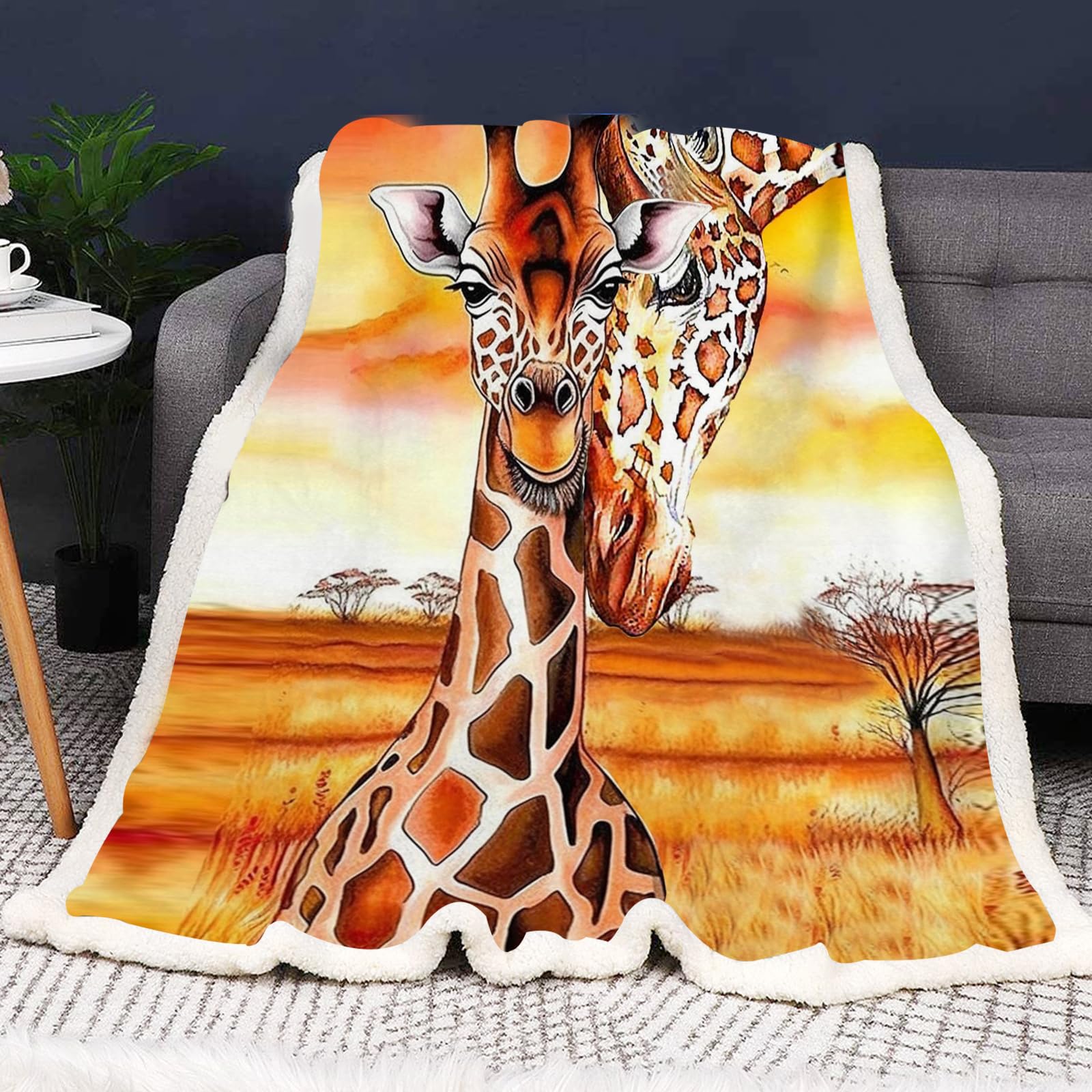 SMchwbc Giraffe Blanket, 150 x 200 cm, Cuddly Blanket, Giraffe Blanket, Flannel Blanket, Giraffes, 3D Print, Forest, Wild Animal, Giraffe, Fluffy Sofa Blanket, 130 x 150 cm Couch Blanket (6.100 x 140