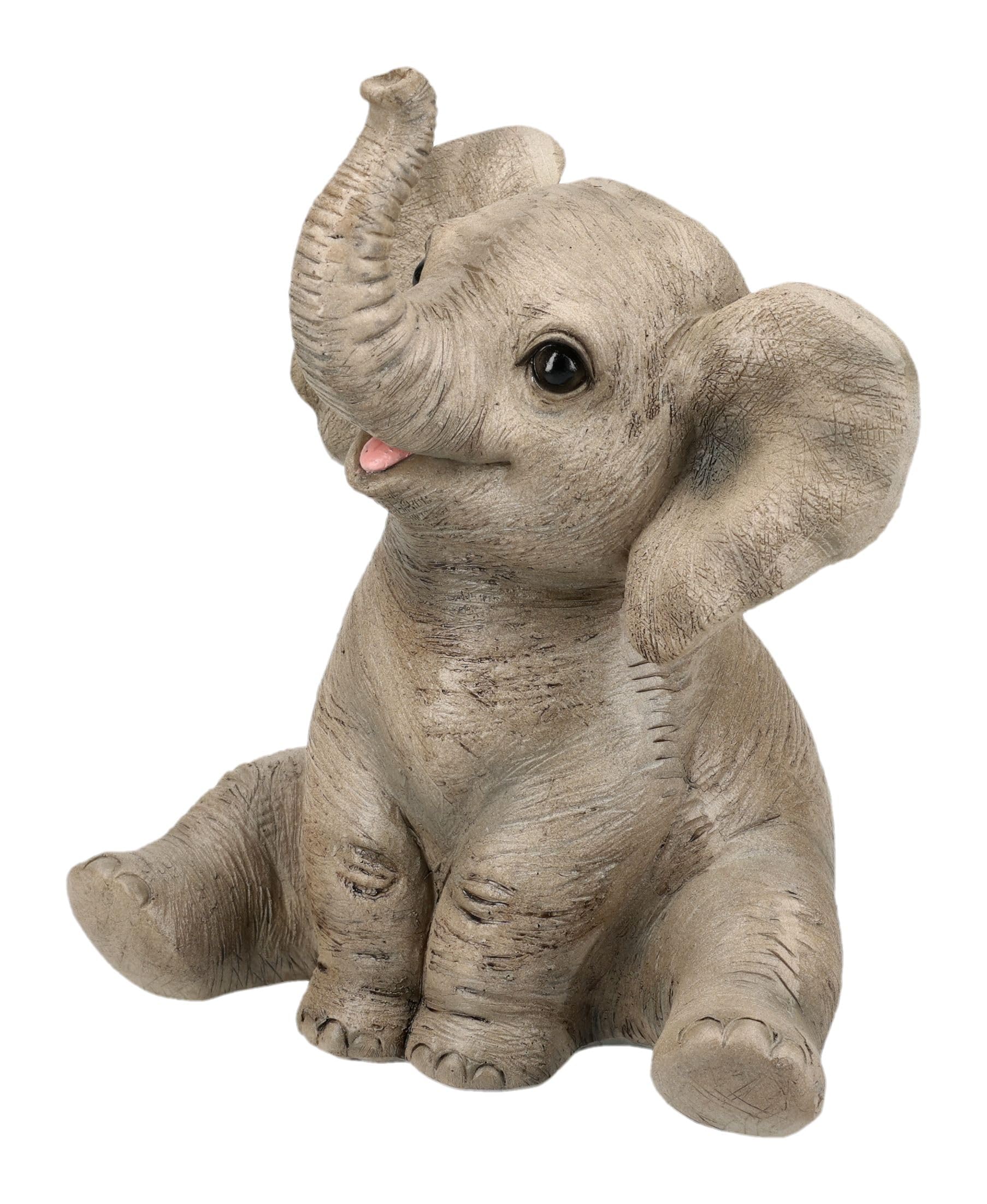 Figuren Shop GmbH Figura di elefante – Grazioso vitello di elefante – Figura animale dipinta a mano (14 cm) – Carina figura decorativa – portafortuna & idea regalo per gli amanti degli animali