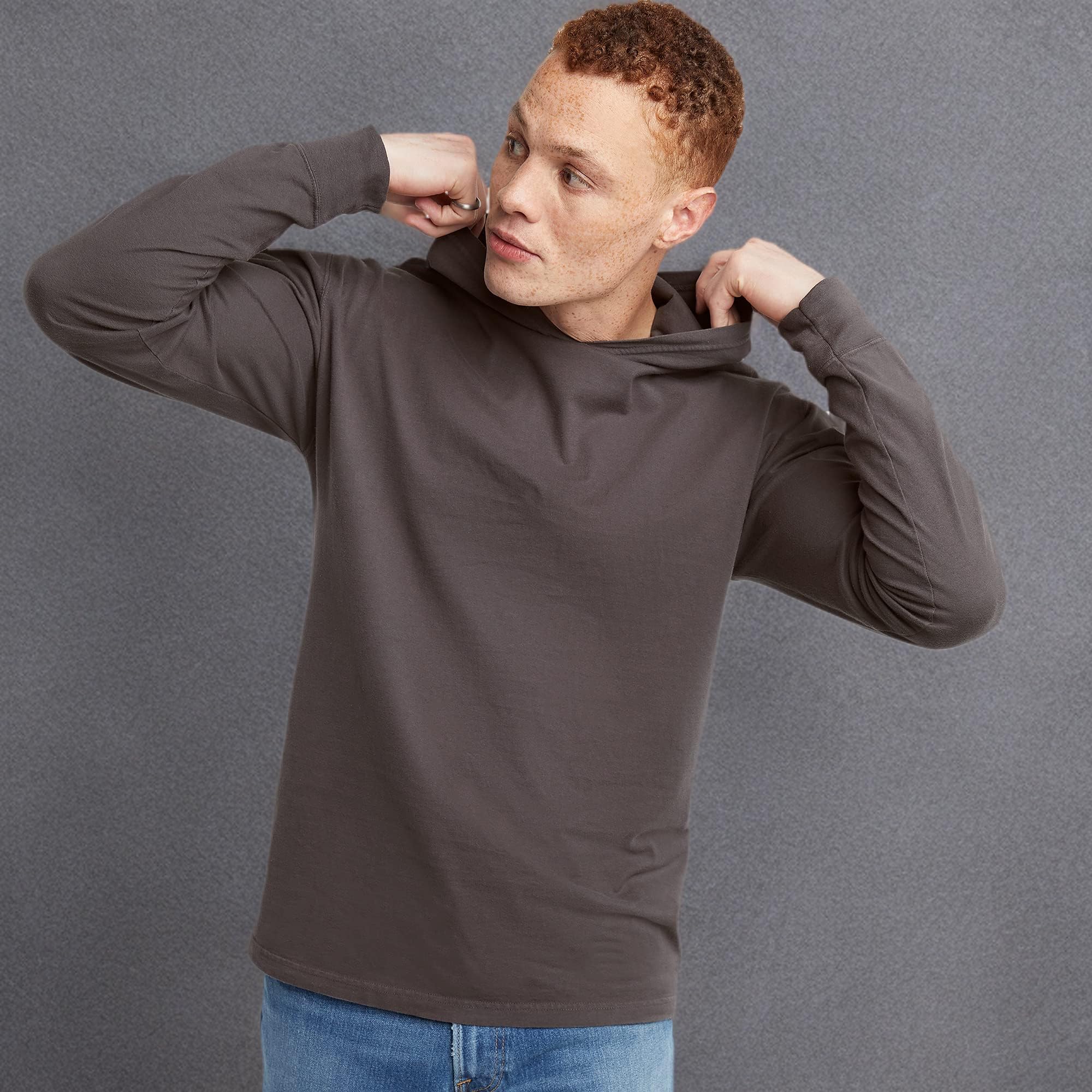 Hanes Originals Hooded Long Sleeve męska koszulka z kapturem Vintage Washed 100% bawełna Tee, New Railroad szary, XXL