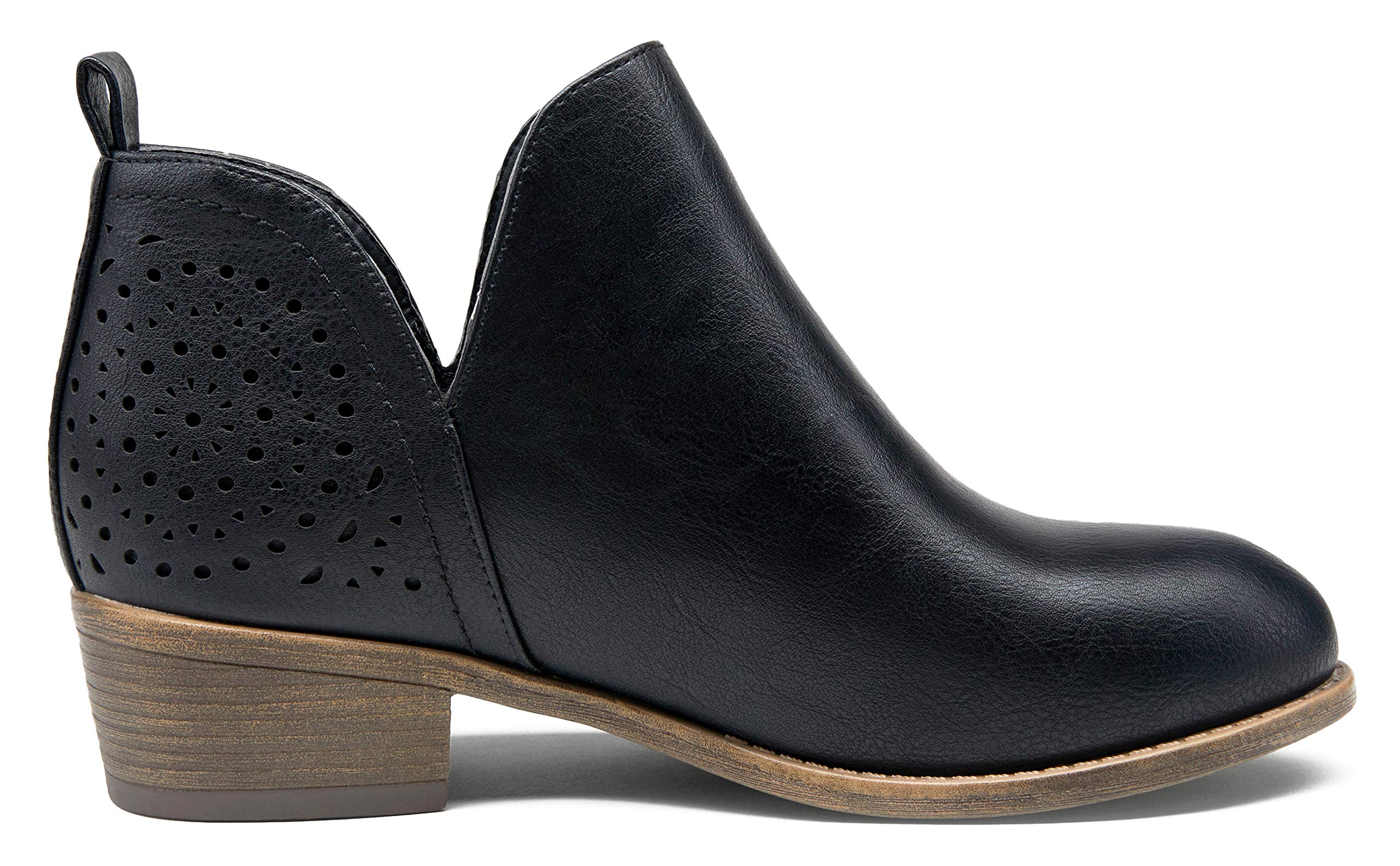 VeposeWomen's Short Ankle Boots Low Heel, Western Cutout Perforated Booties