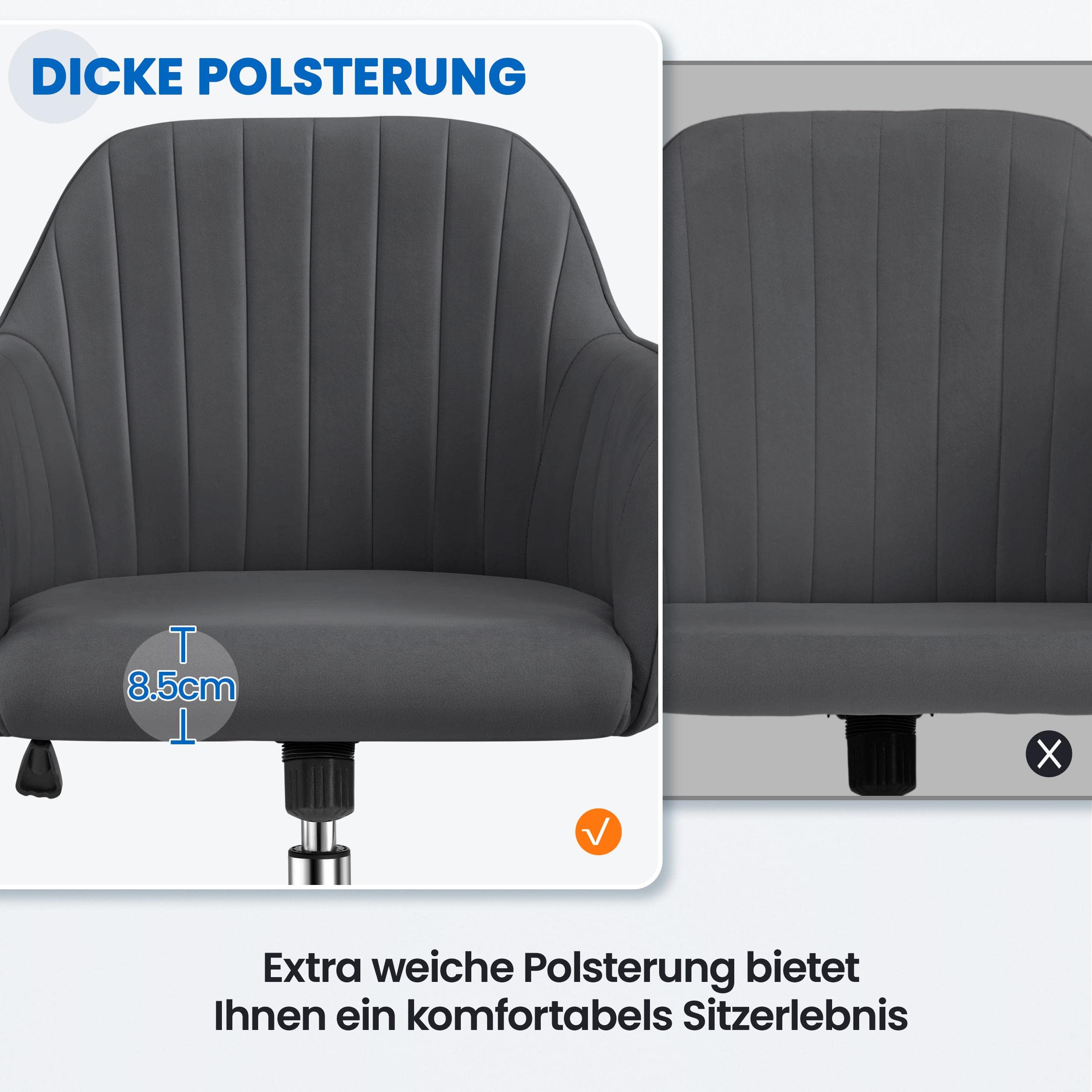Yaheetech Homeoffice Stuhl, höhenverstellbar Schminkstuhl, Dunkelgrau | Schreibtischstuhl mit atmungsaktivem Stoff, Bürostuhl mit Armlehnen, für Arbeitszimmer, Schlafzimmer, bis 136 kg belastbar