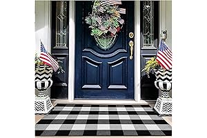 Buffalo Plaid Outdoor Rug, Layered Doormat with Intricate Pattern, 27.5x43