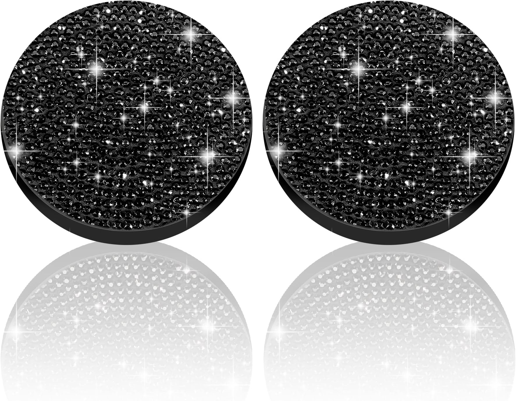 Cute Car Cup Coaster 2PCS Universal Vehicle Cup Holder Insert Coaster 2.75 inch Silicone Anti Slip Bling Crystal Rhinestone Auto Car Accessories for Women & Lady (All Black)