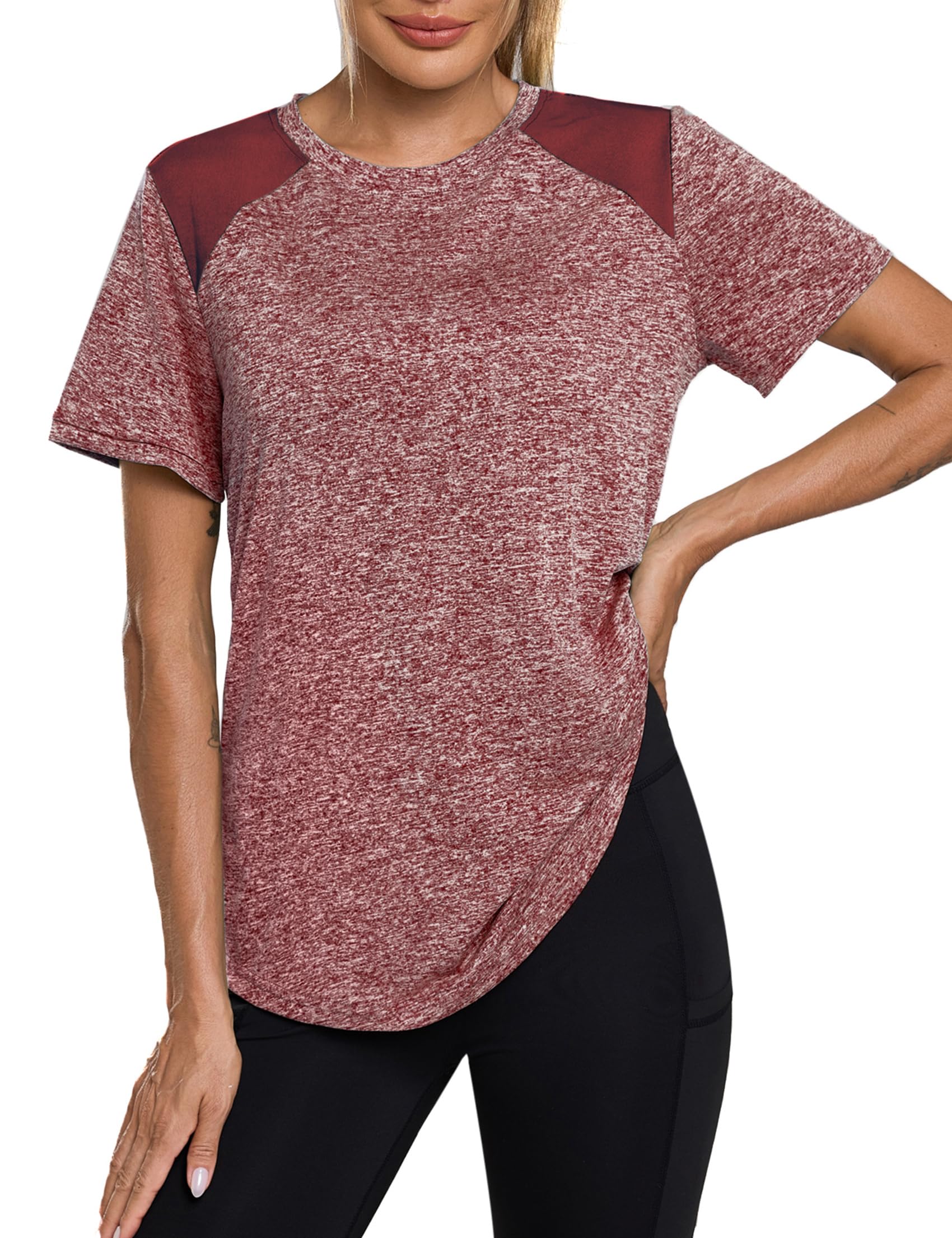 Terecey Sportshirt Damen Kurzarm Leichtes Atmungsaktiv Mesh Laufshirt Fitness Gym Oberteile Rundhals Sport Top Frauen Sommer Longshirt für Fitness Laufshirt Yoga Fitness