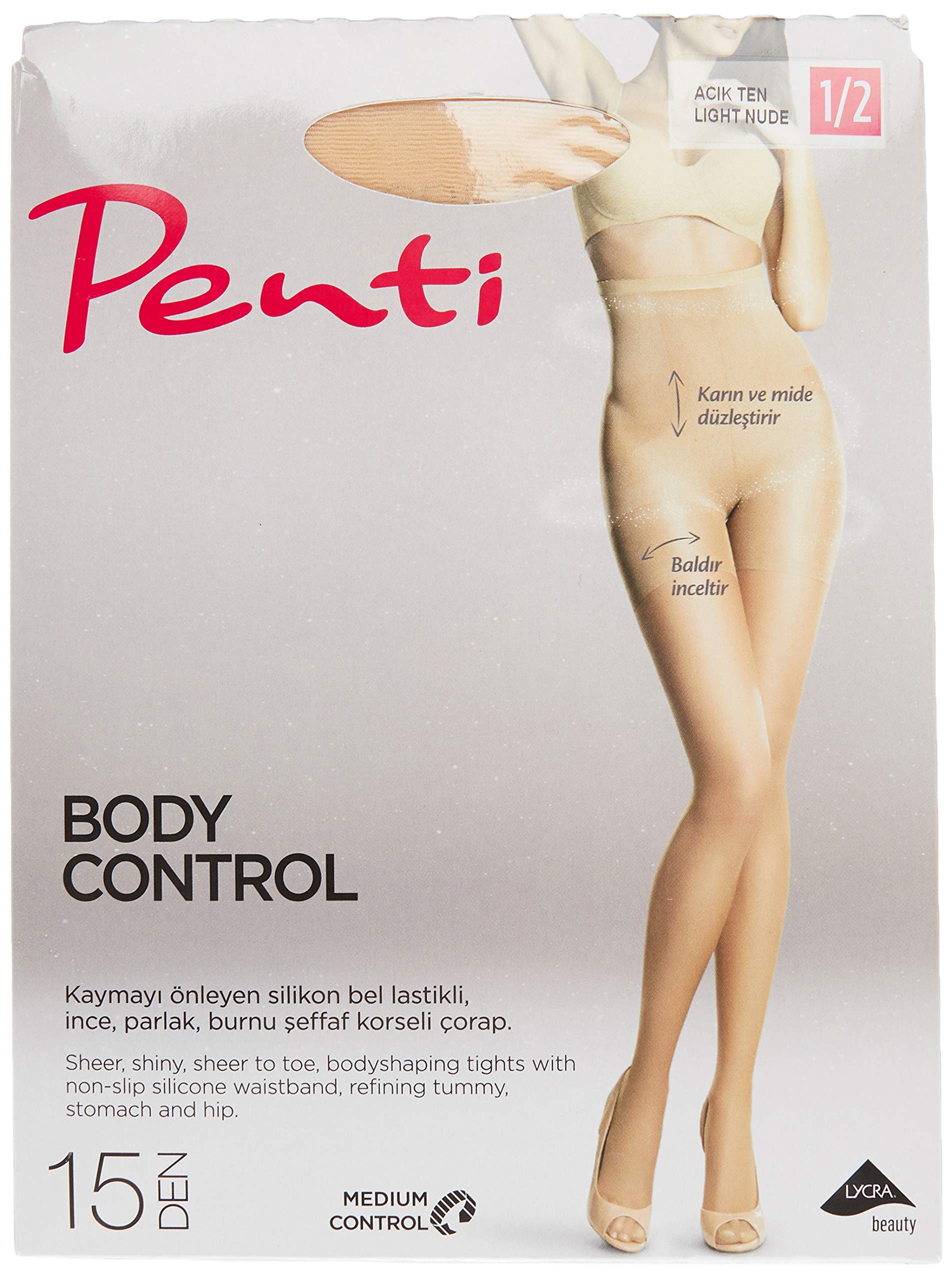 Penti Shaping Tights Body Control Shiny Slimming High Waist Tummy Control Corset | 15 Den | 4 Colours(Black, Nude, Light Nude, Bronze) | 3 Size -M,L,XL) (2, Light Nude)