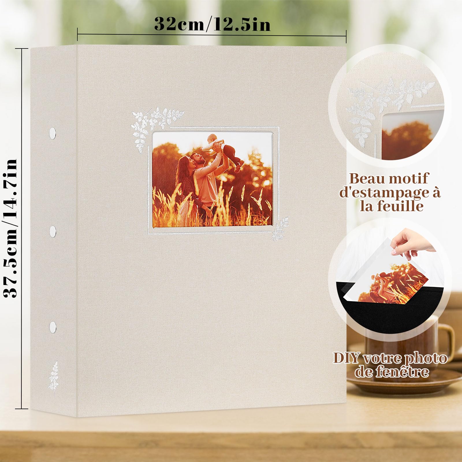Lanpn Album Photo 11,5x15 11x15 600, Grande Capacité Lin Tissu Album pour Vertical Horizontal Photos Pochette (Beige)