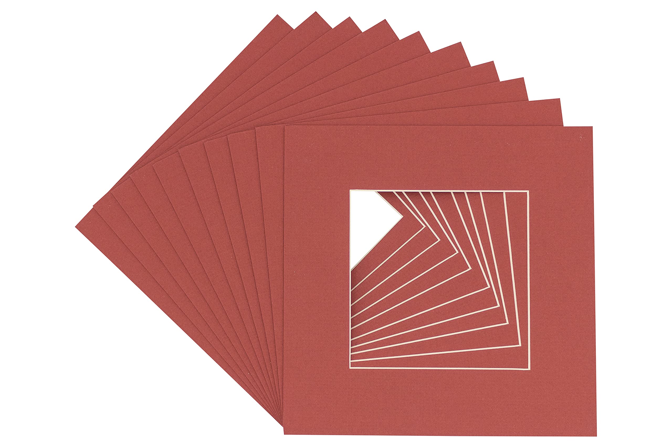 CountryArtHouse Brick Red Acid Free 11x11 Square Picture Frame Mat with White Core Bevel Cut for 7x7 Pictures - Fits 11x11 Frame - Pack of 25 Matboard Show Kits with Acid Free Backings & Clear Bags