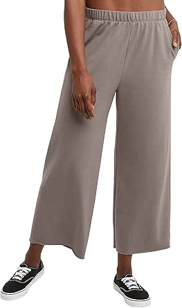 Hanes Women's Originals Wide Leg Crop Pants, Retro Lightweight French Terry Pants, 25"